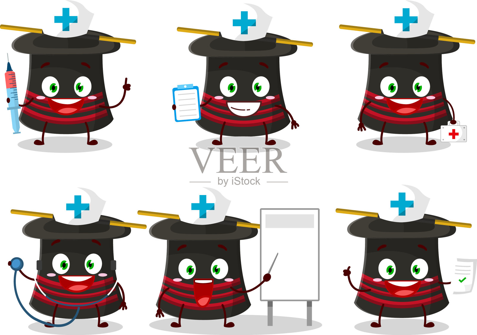 医生职业表情符号与魔术师的帽子插画图片素材