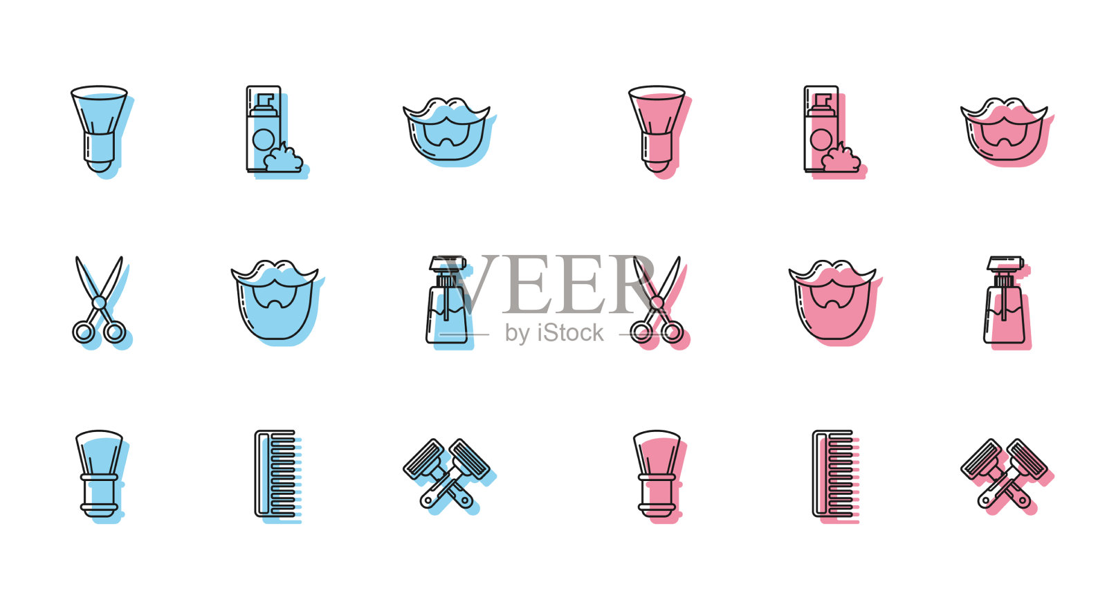 设置行剃毛刷、发刷、交叉剃毛刷图标素材