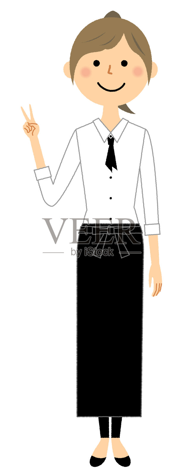 咖啡馆工作人员做胜利手势插画图片素材