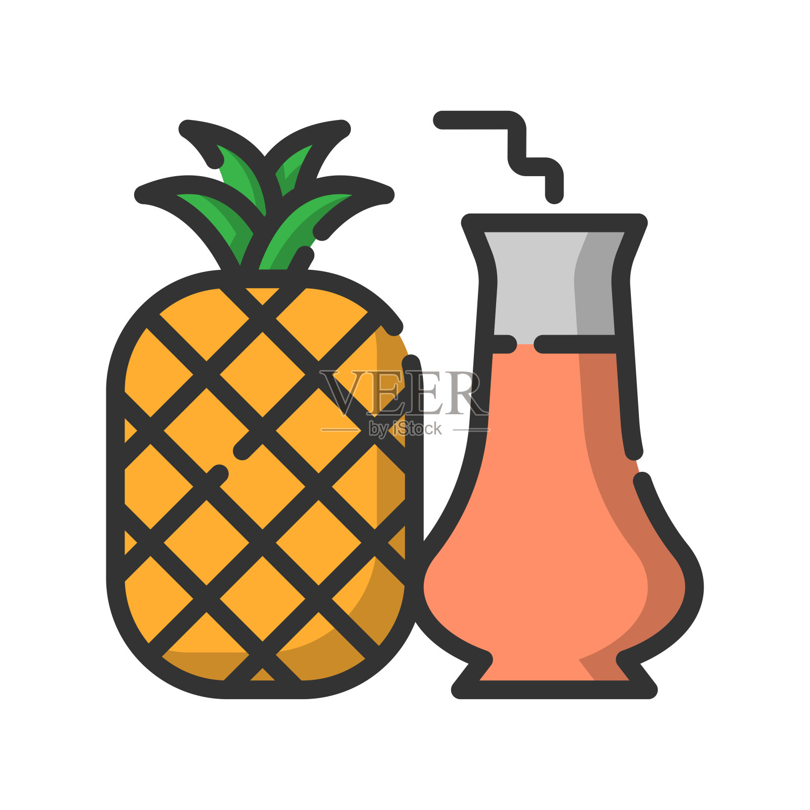 向量菠萝汁填充行图标,食物和饮料相关64x64像素,白色背景插画图片素材