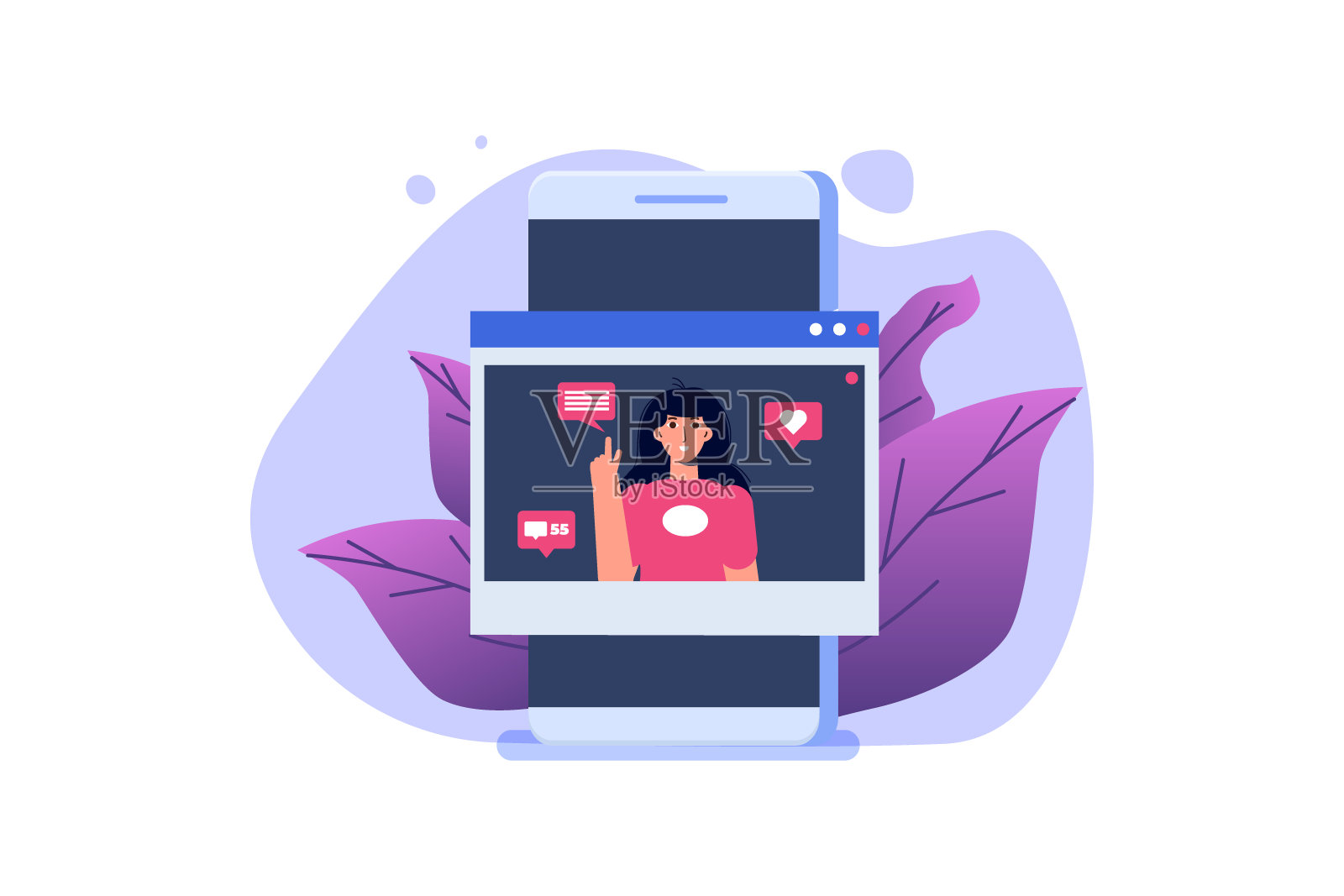 受欢迎的博客的概念。博主字符矢量插图。插画图片素材