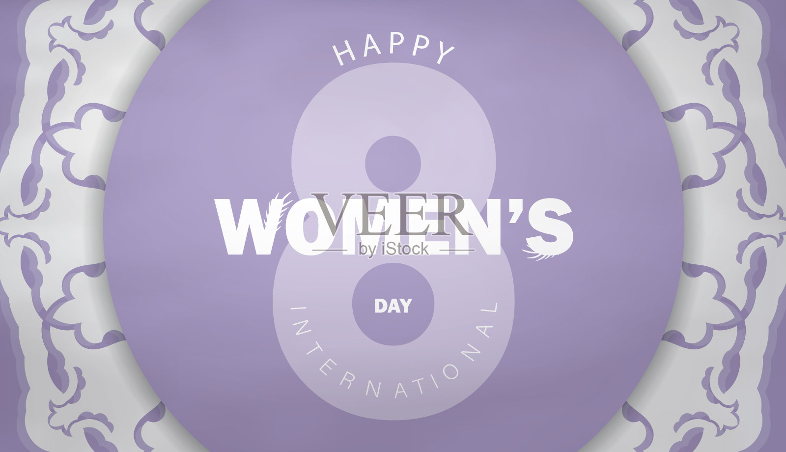 3月8日国际妇女节明信片模板紫色与抽象白色装饰插画图片素材