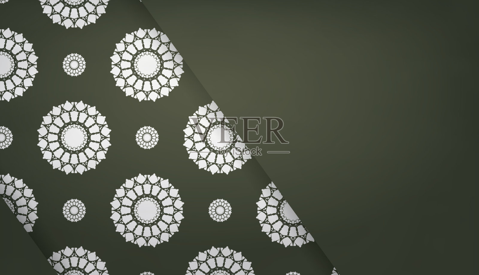 深绿色背景与复古白色图案设计下的文字插画图片素材