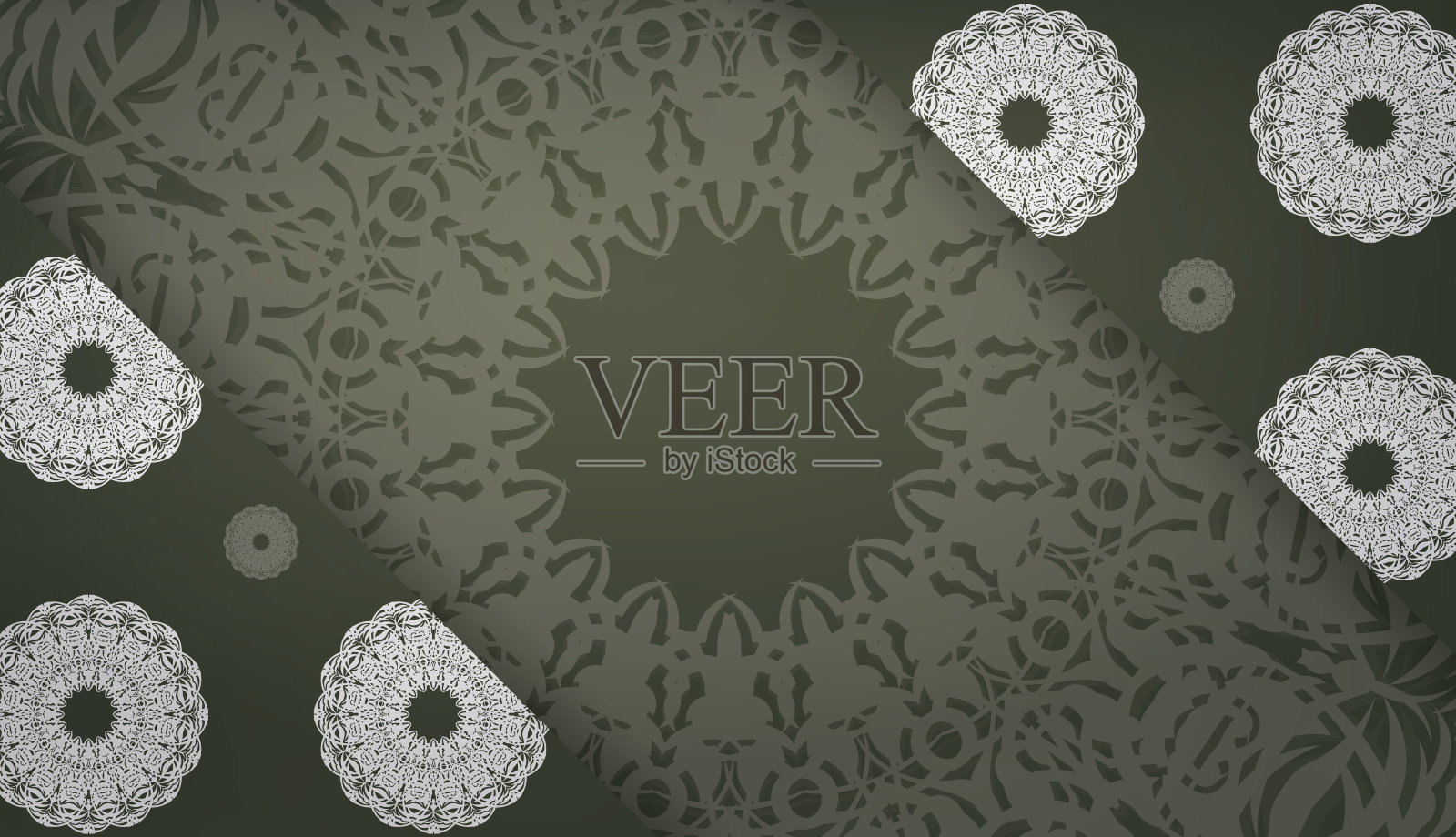 深绿色旗帜模板与抽象的白色图案和标志空间插画图片素材