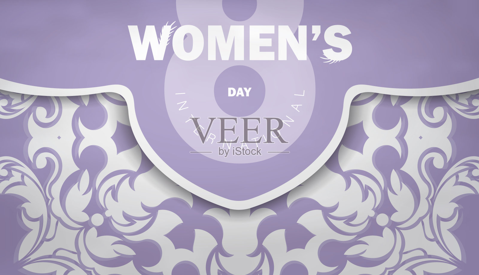 传单8月国际妇女节紫色与冬季白色装饰插画图片素材