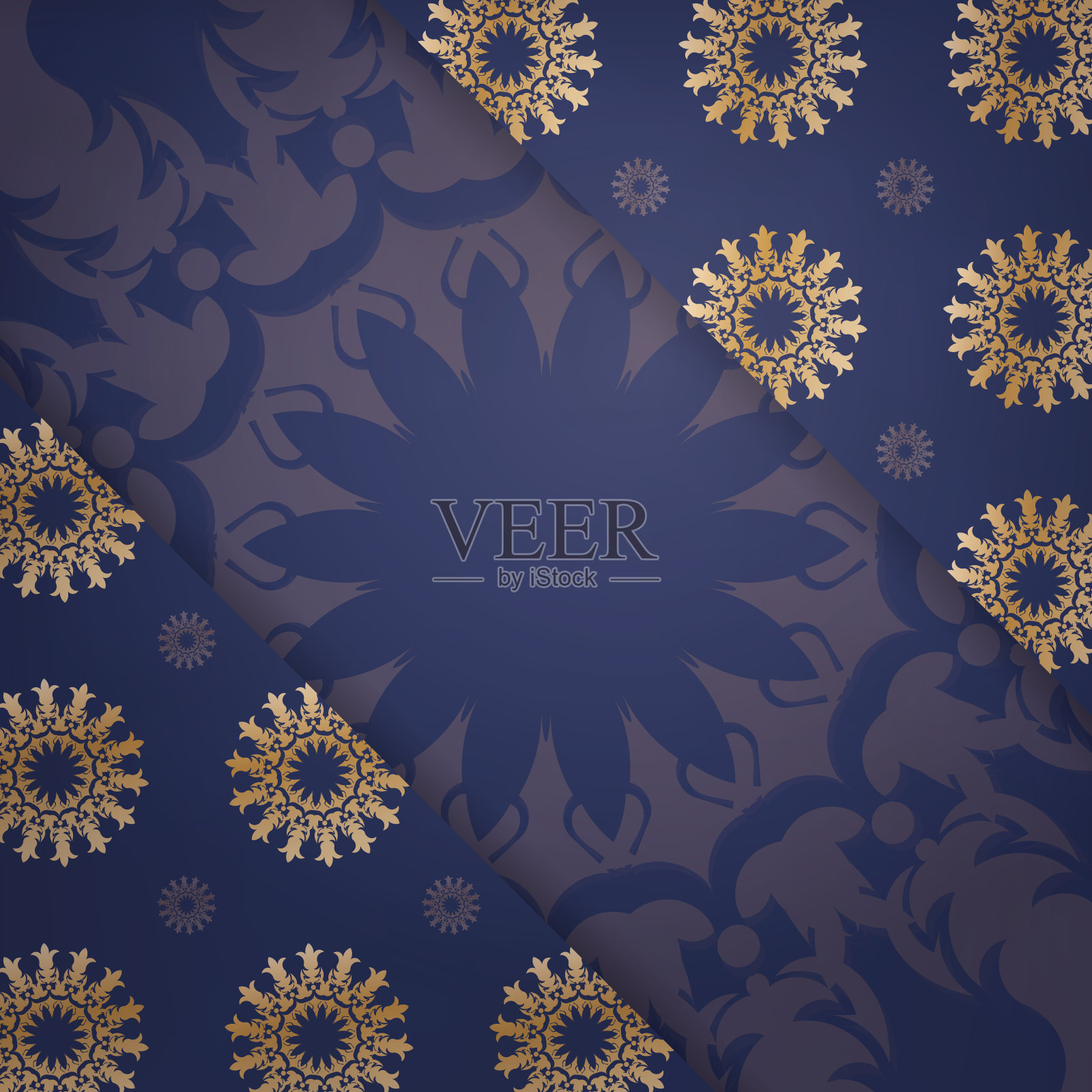 名片模板在深蓝色与印度黄金图案为您的品牌。插画图片素材