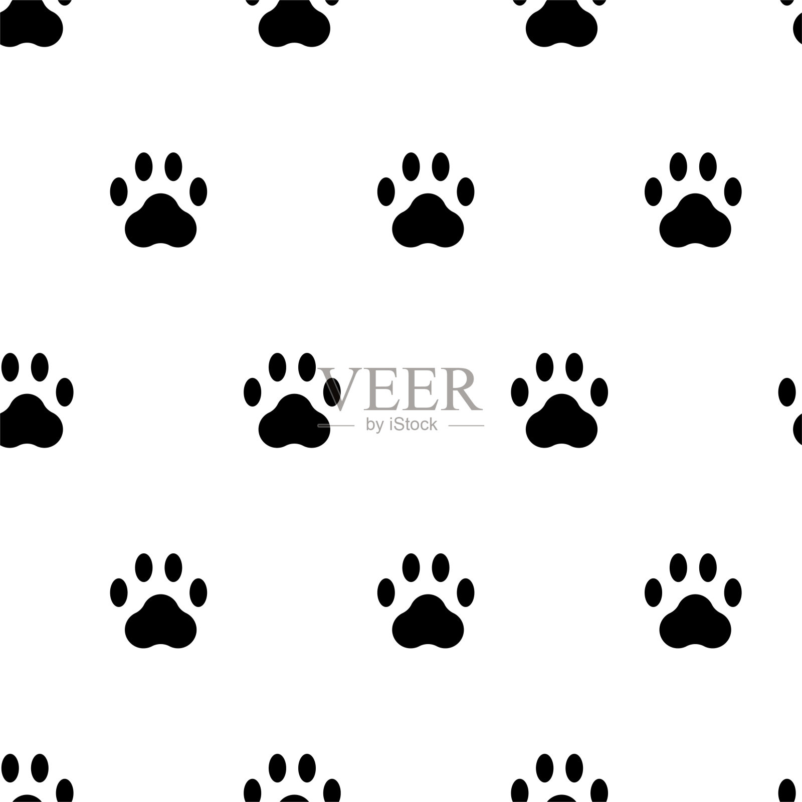 矢量插图。黑白无缝模式。扁平的卡通风格的野生动物的黑色脚印。猫的爪子。当代艺术印刷,推广项目。插画图片素材