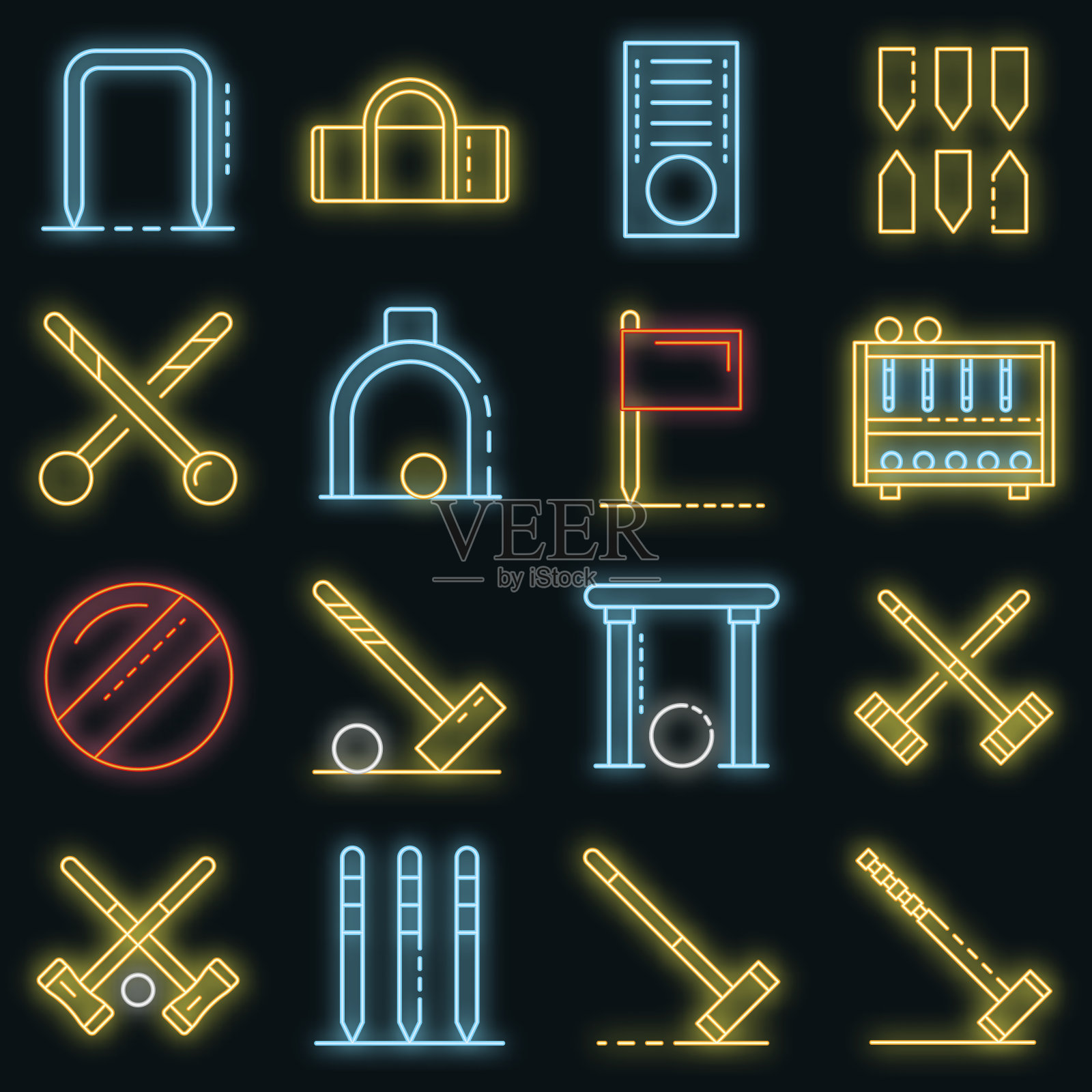 槌球图标设置矢量霓虹灯图标素材