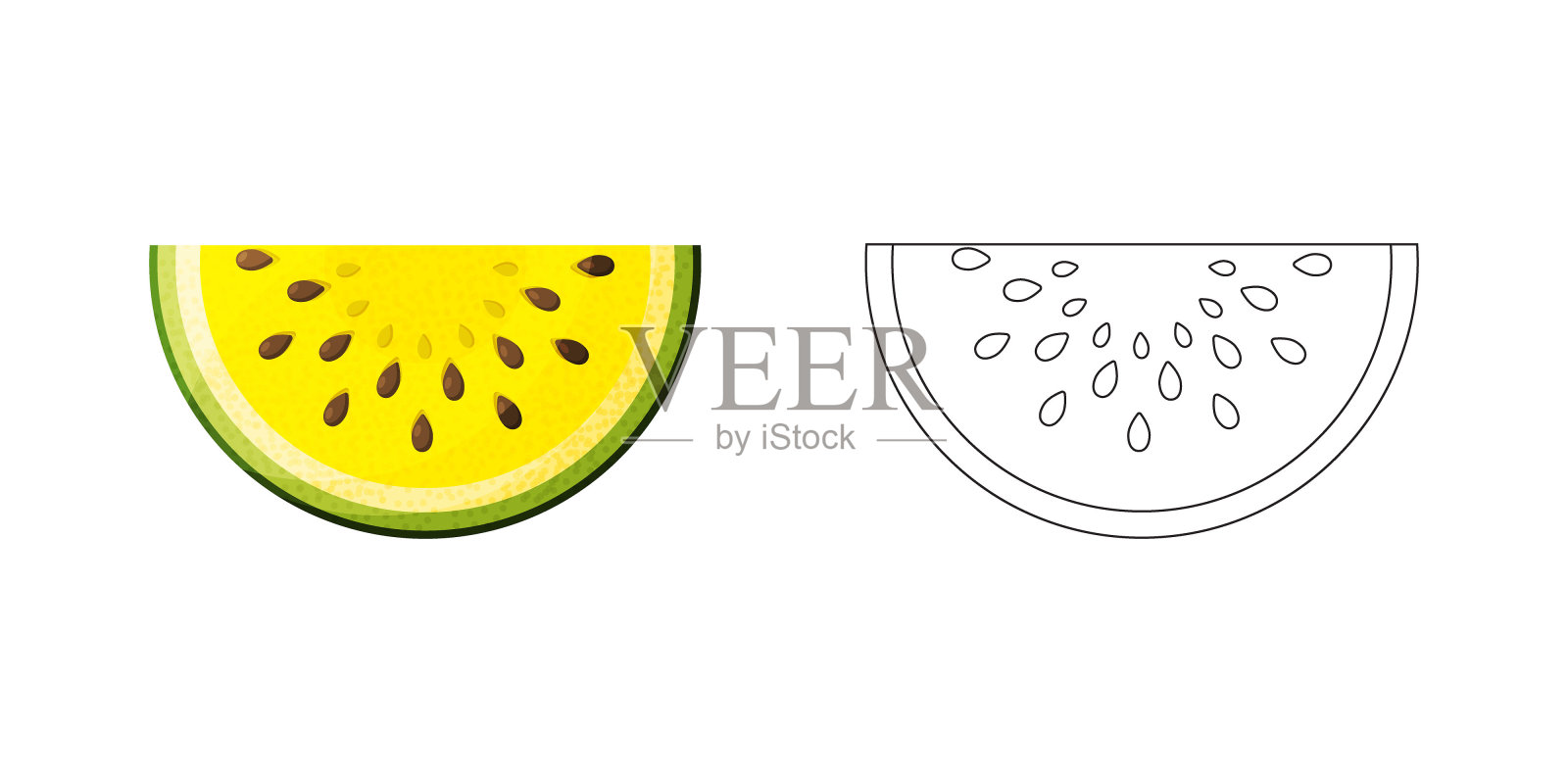 图画书页学龄前儿童与西瓜片的轮廓和彩色副本。西瓜矢量插图的孩子教育。矢量图插画图片素材