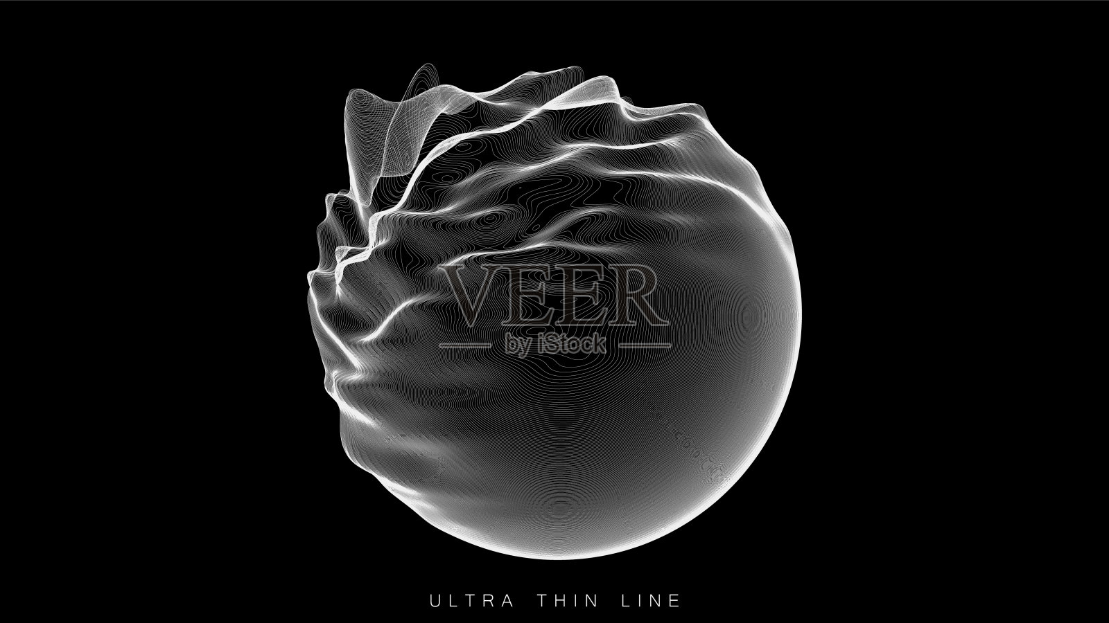 扭曲的线球。矢量细线glitch几何。插画图片素材