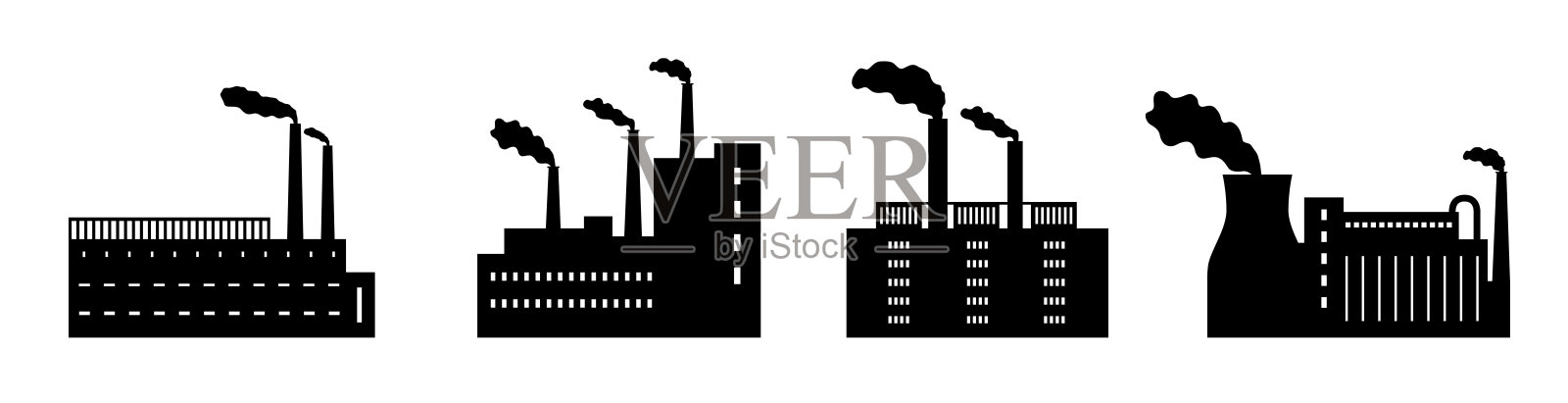 工业建筑工厂。工厂和工厂建筑图标。图标集。图标素材