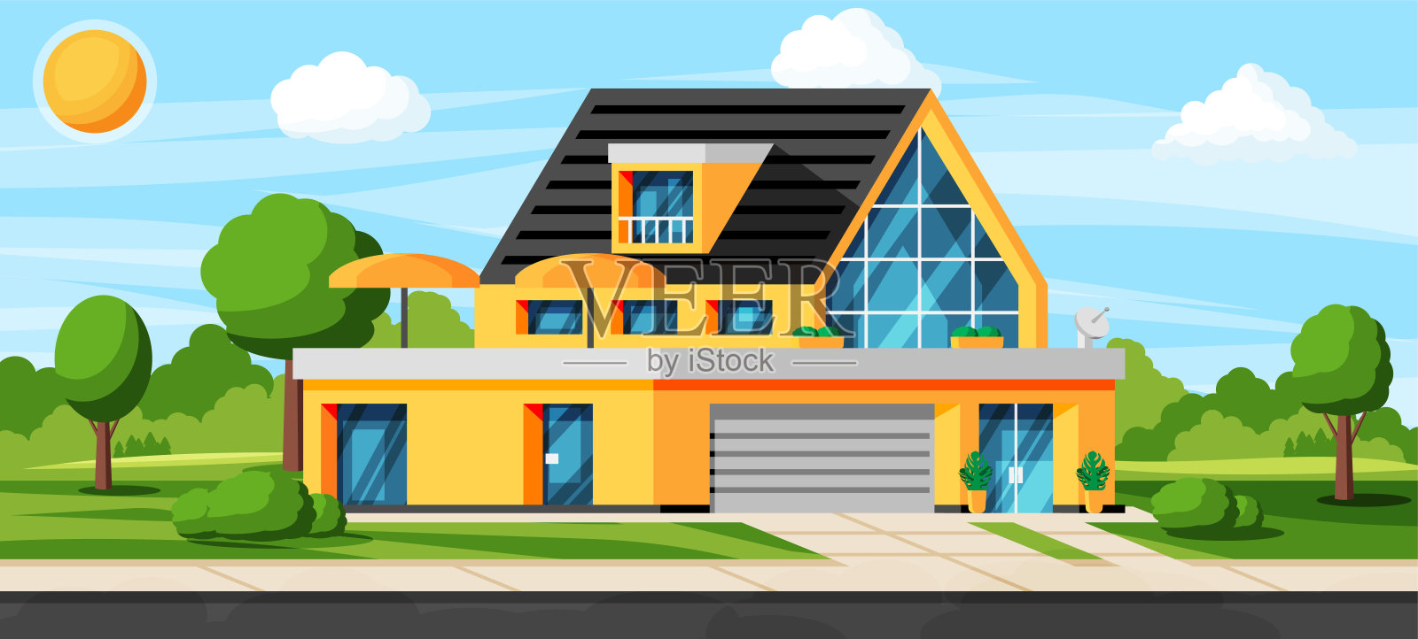 现代郊区住宅房地产概念插画图片素材