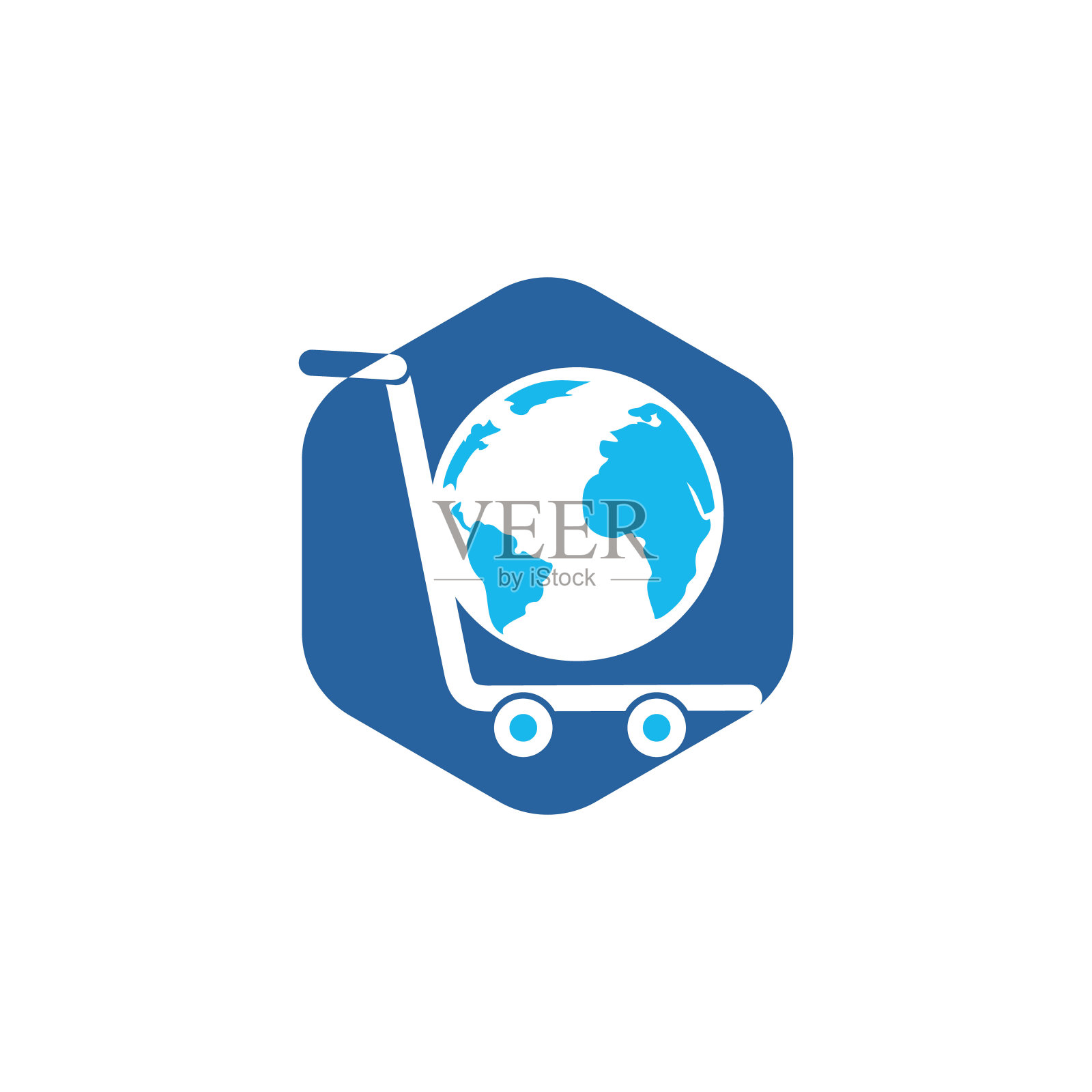 全球购物车矢量标志设计。网店logo设计理念。插画图片素材