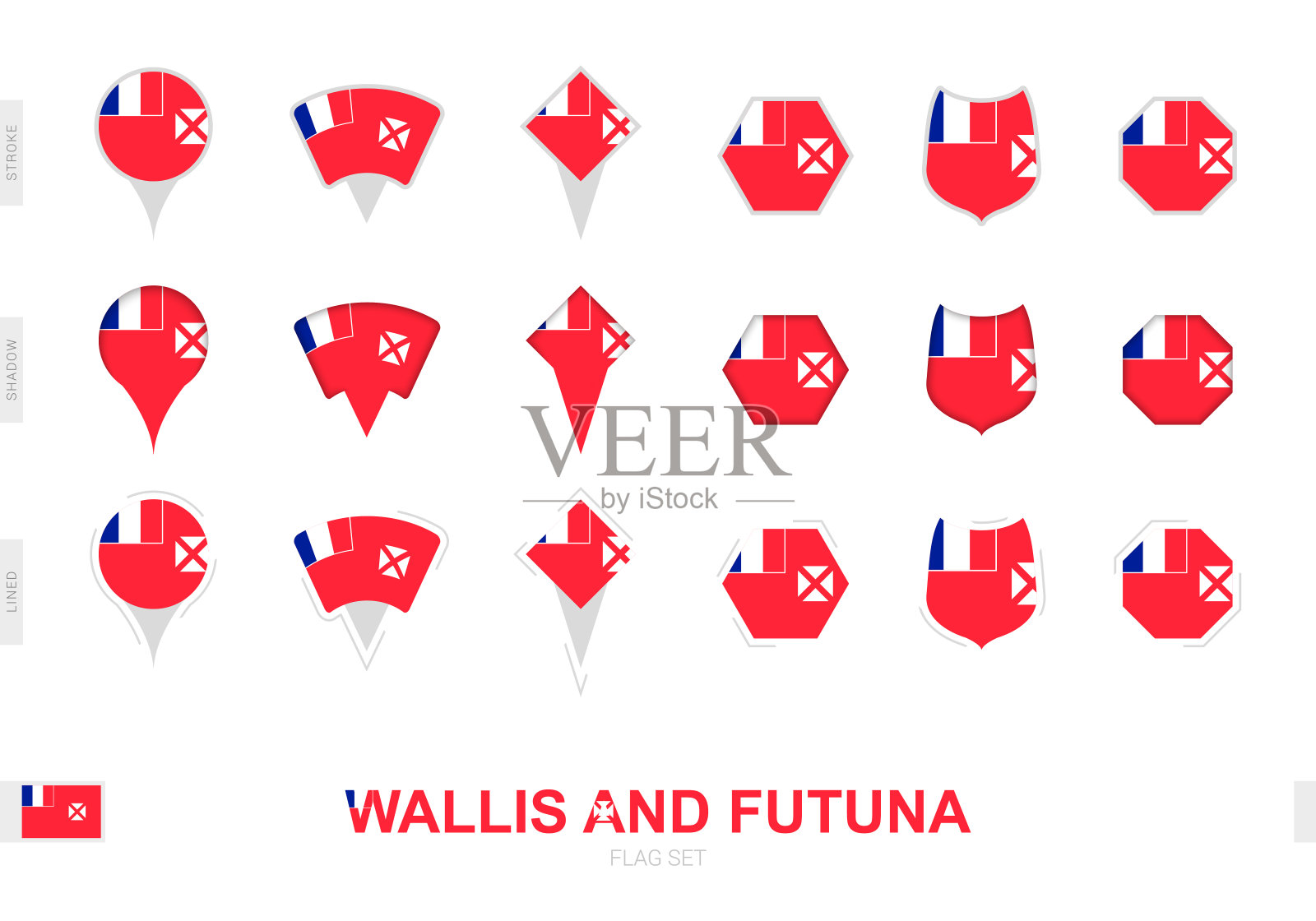 收集了不同形状和三种不同效果的沃利斯和富图纳旗帜。插画图片素材