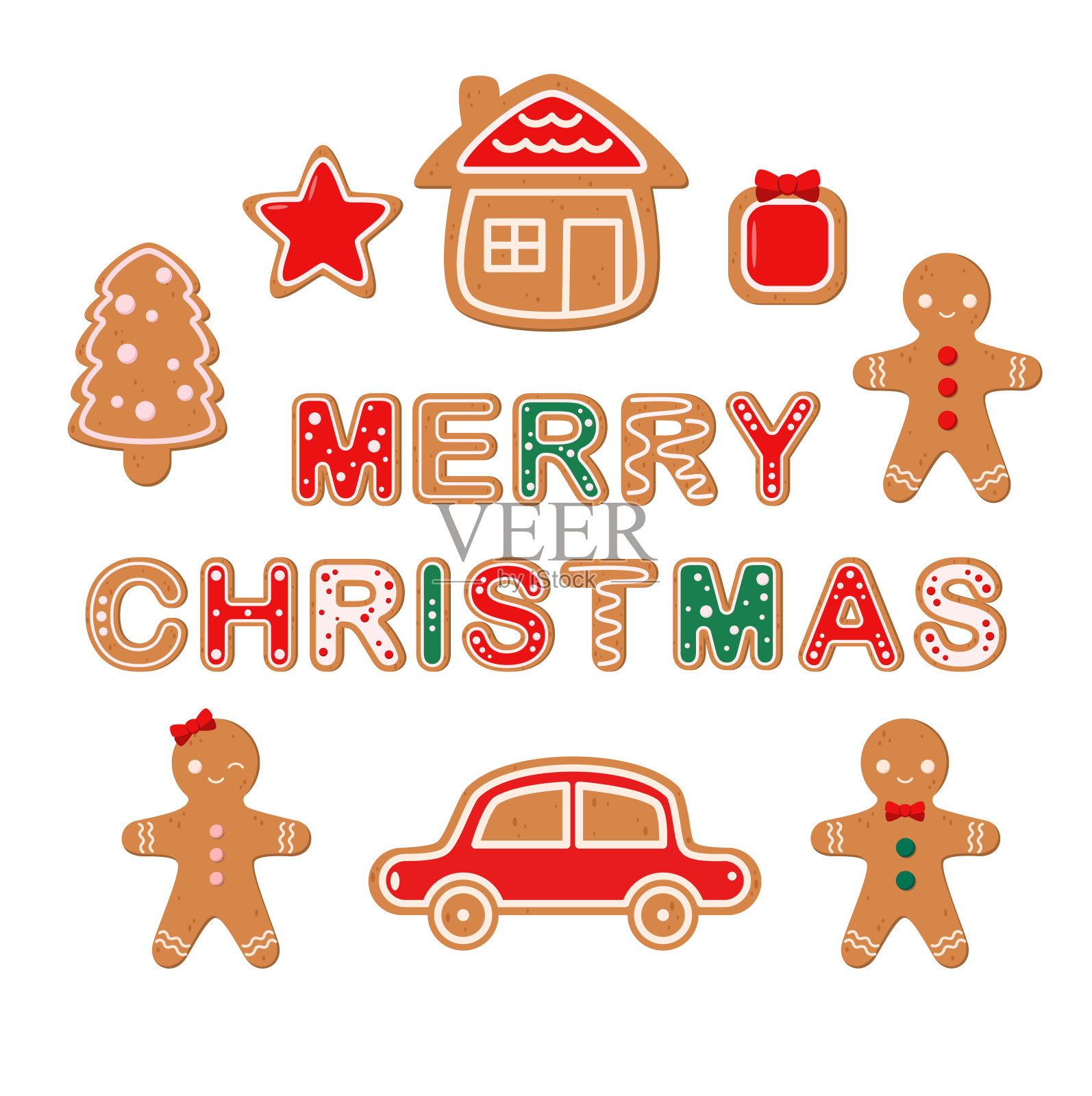一套圣诞姜饼饼干插画图片素材