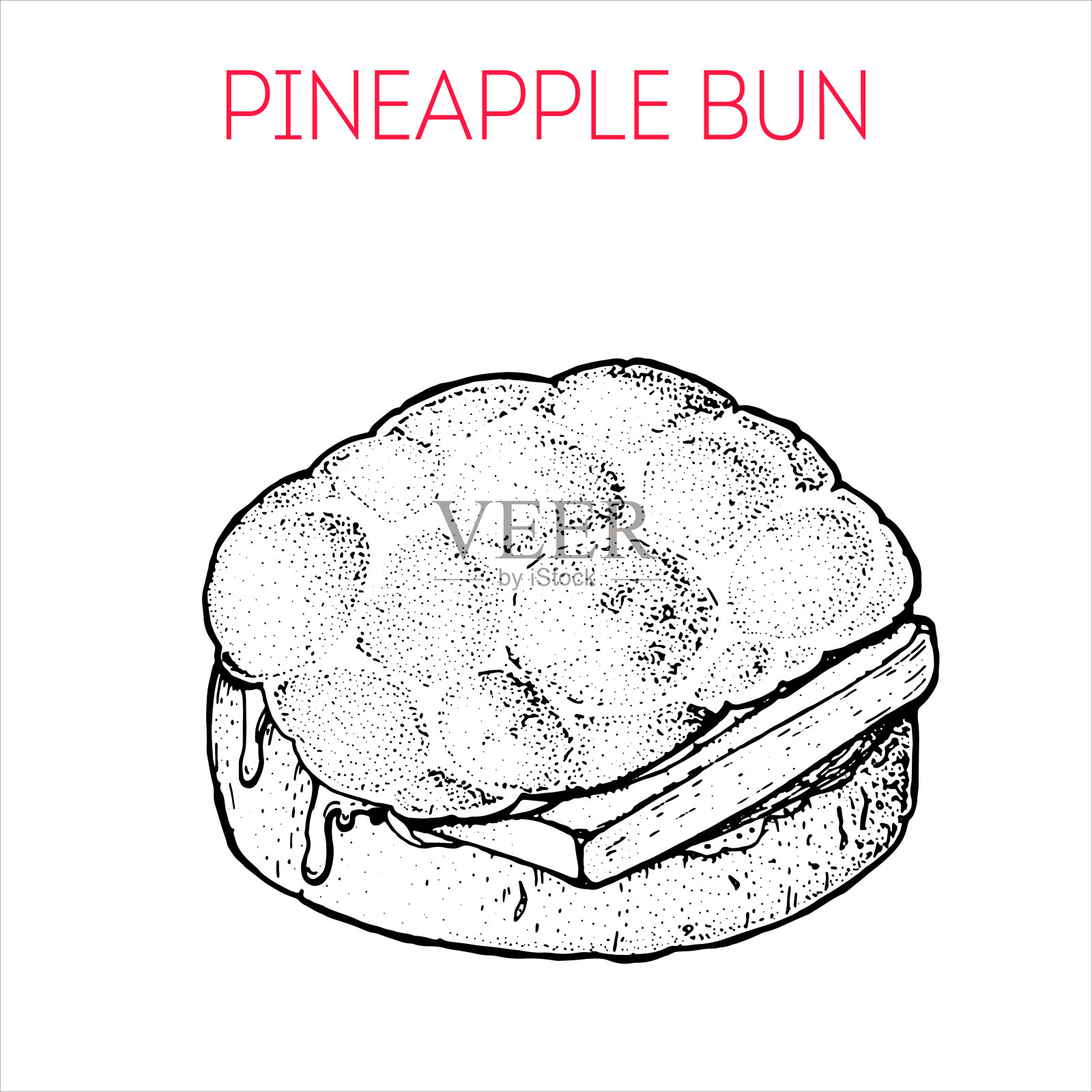 菠萝包。香港街头小吃。复古手绘草图。中国菜。矢量插图。插画图片素材
