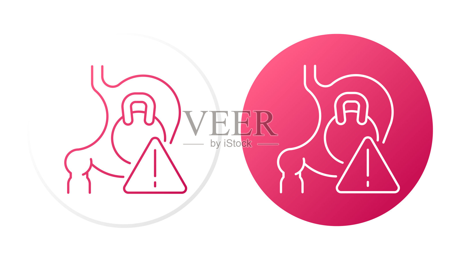 胃病的症状(胃沉)。两行图标概念插画图片素材