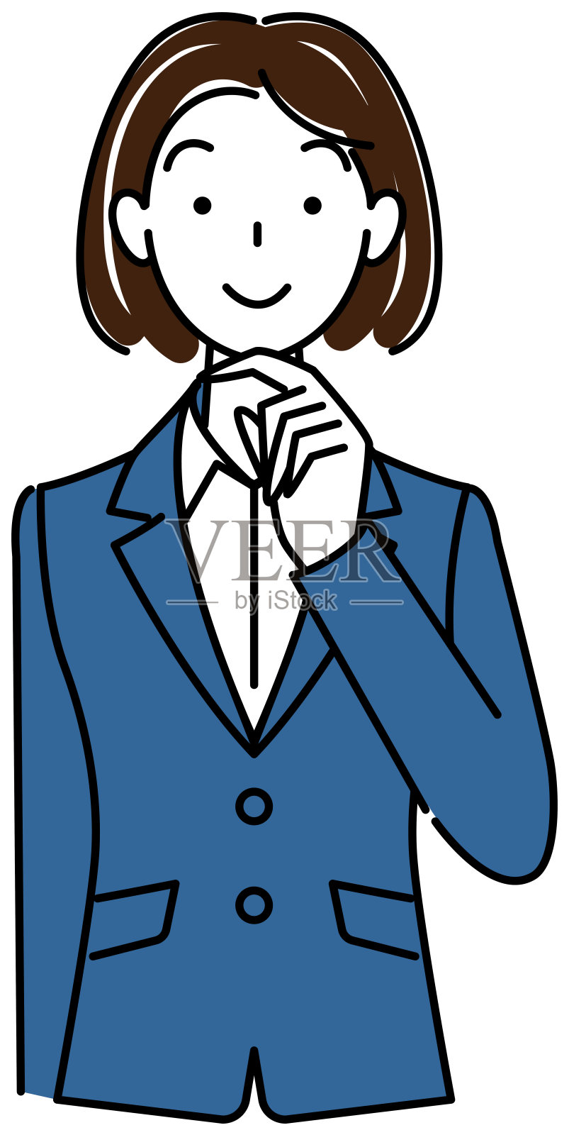 西装革履的可爱女人正积极思考解决方案。说明向量插画图片素材