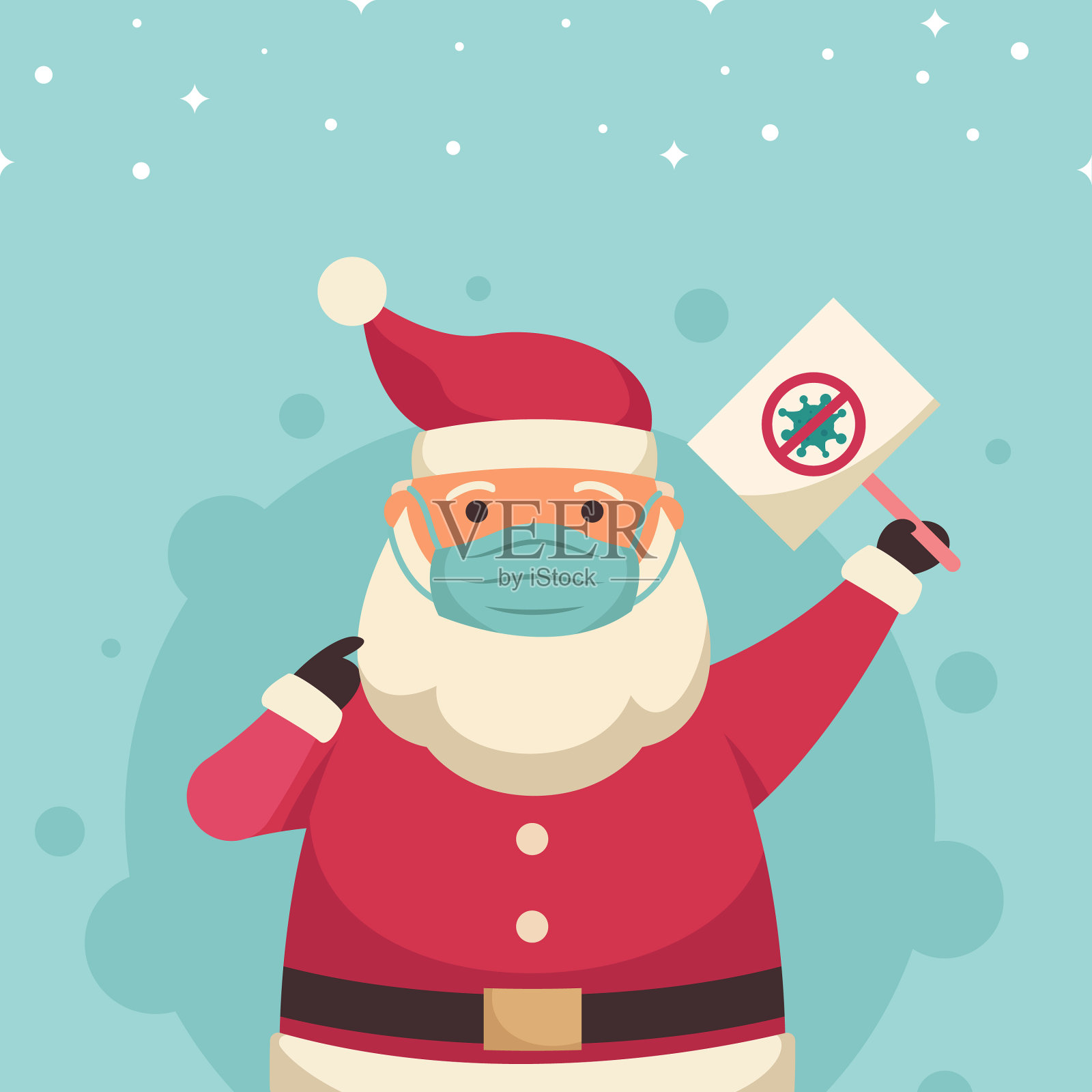 圣诞老人戴着口罩保护自己免受病毒侵害插画图片素材