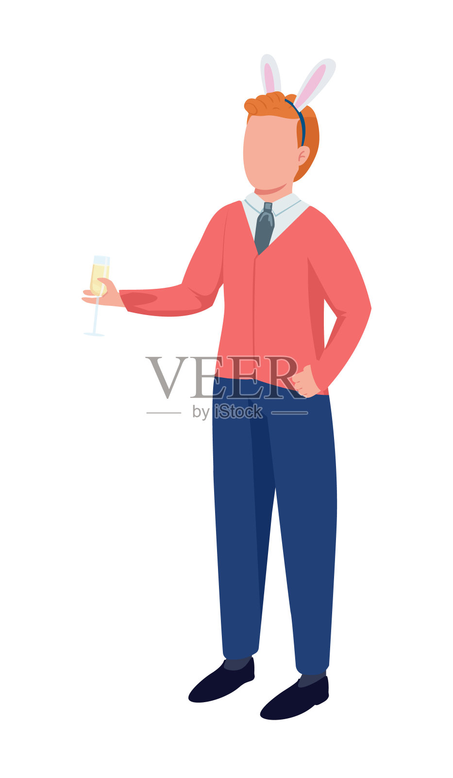 穿毛衣的男子手持玻璃半平色矢量字符插画图片素材