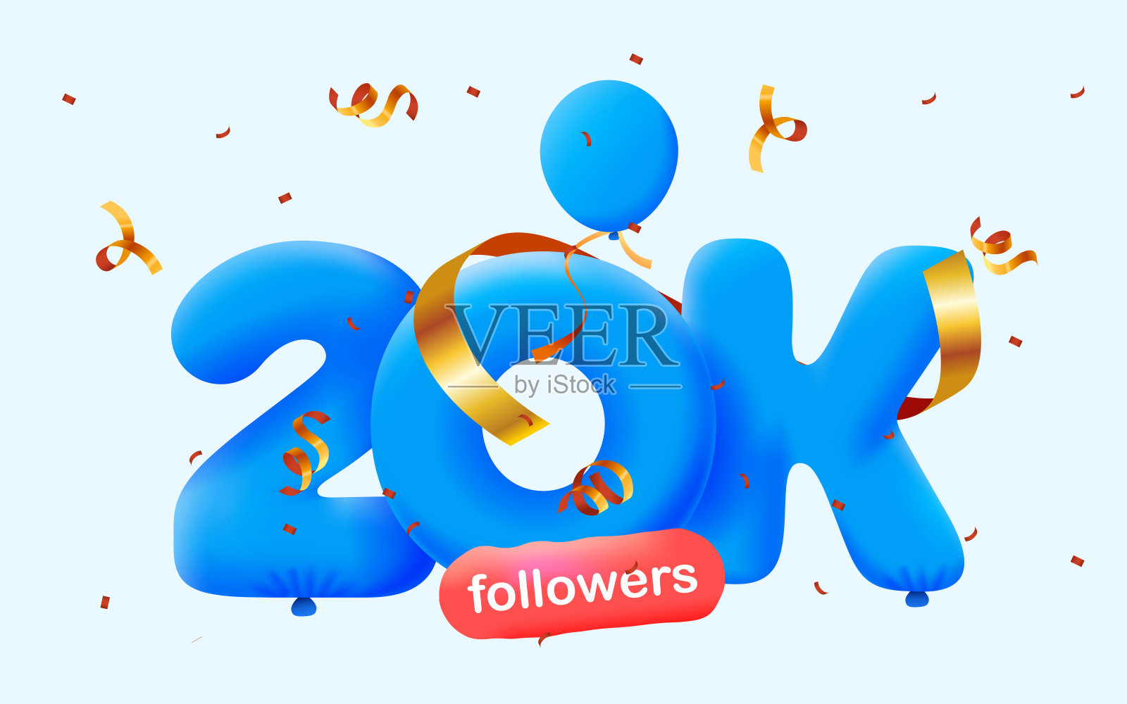 横幅上有2万名粉丝,用3d蓝色气球和彩色纸屑的形式感谢你,还有社交媒体标志。矢量插图3d数字社交媒体20000粉丝,博客的概念插画图片素材
