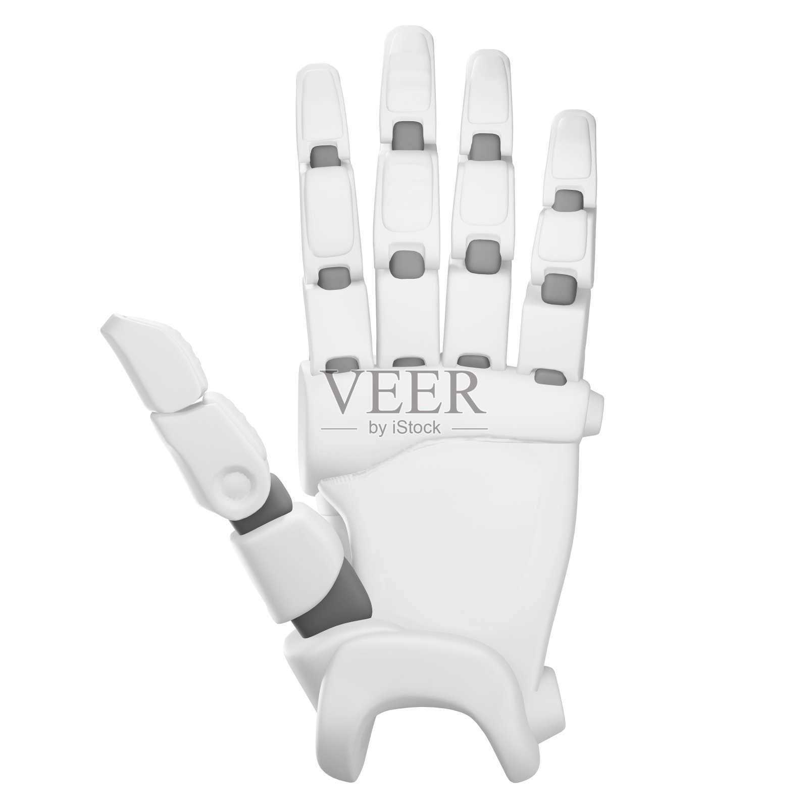 3D机器人手掌,五指张开,问候手势,白色背景照片摄影图片