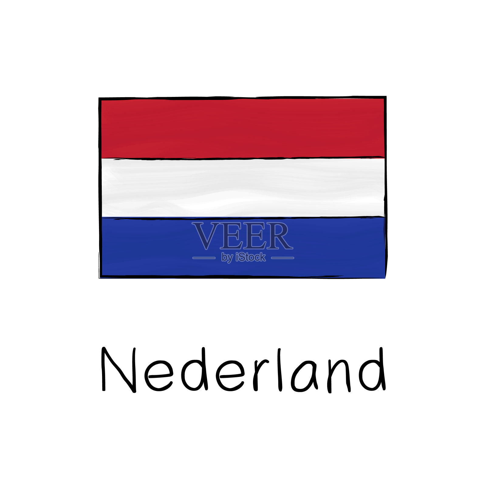 荷兰国旗的轮廓和签名孤立在白色的背景插画图片素材
