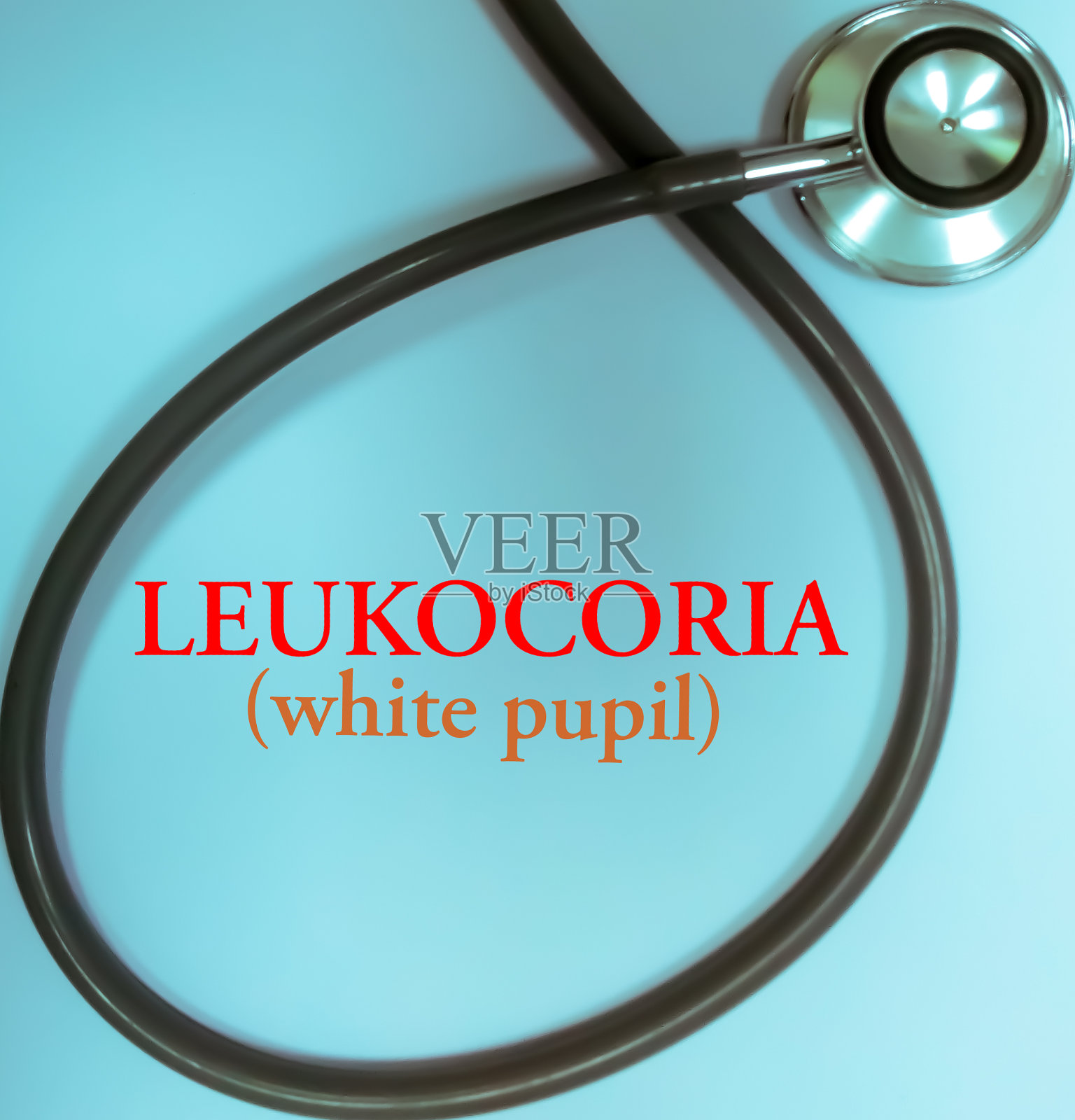 听诊器白眼检查,瞳孔白色。眼科疾病的概念。照片摄影图片