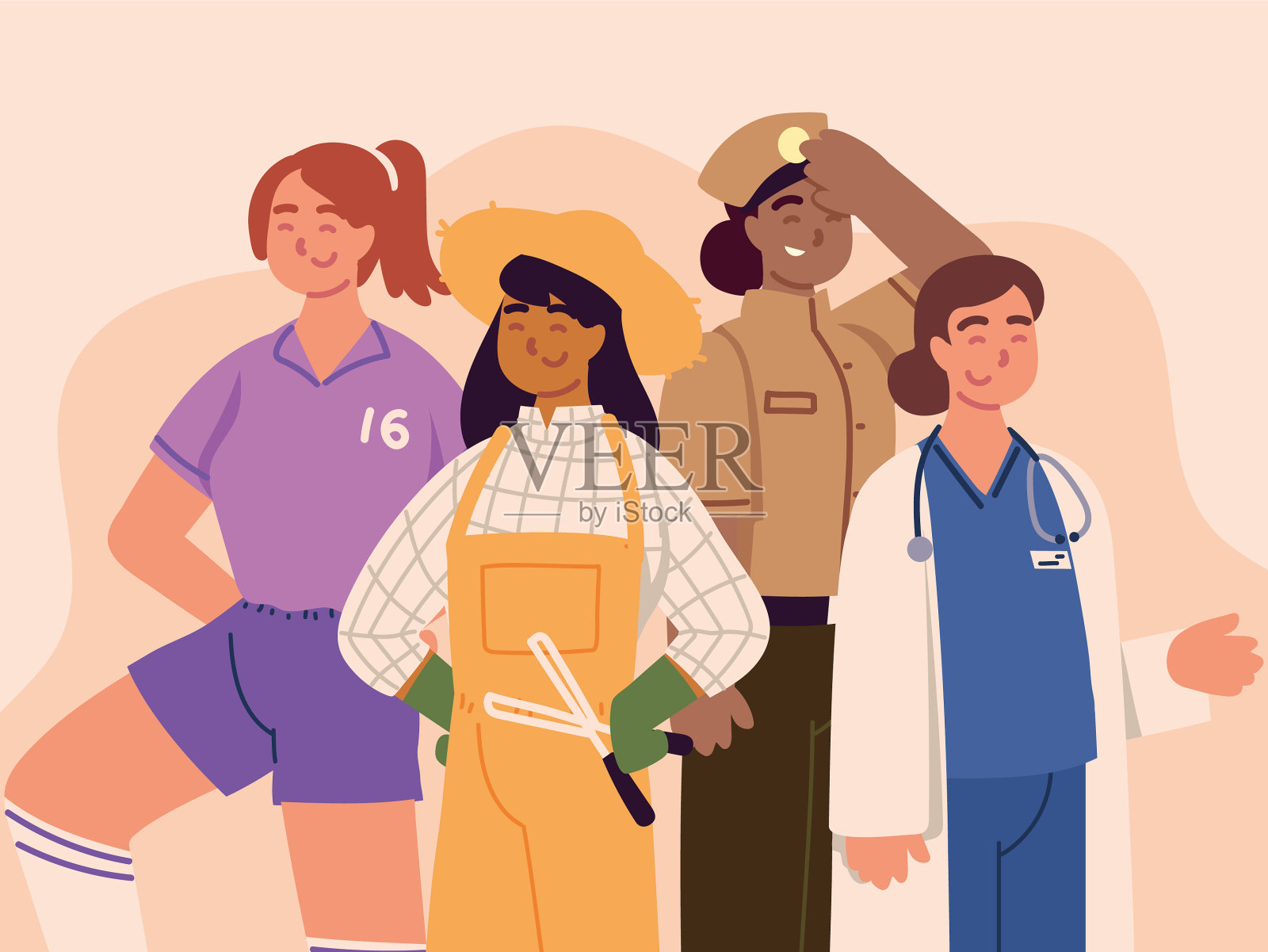 不同职业的女性插画图片素材