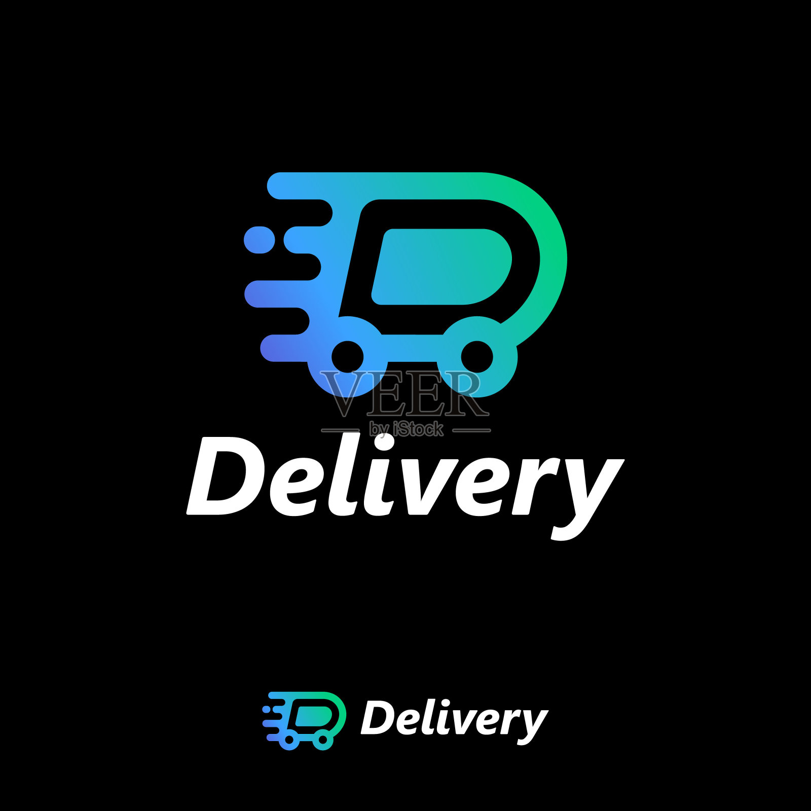 交付的标志。有轮子的动态字母D,就像汽车或卡车。快递。插画图片素材