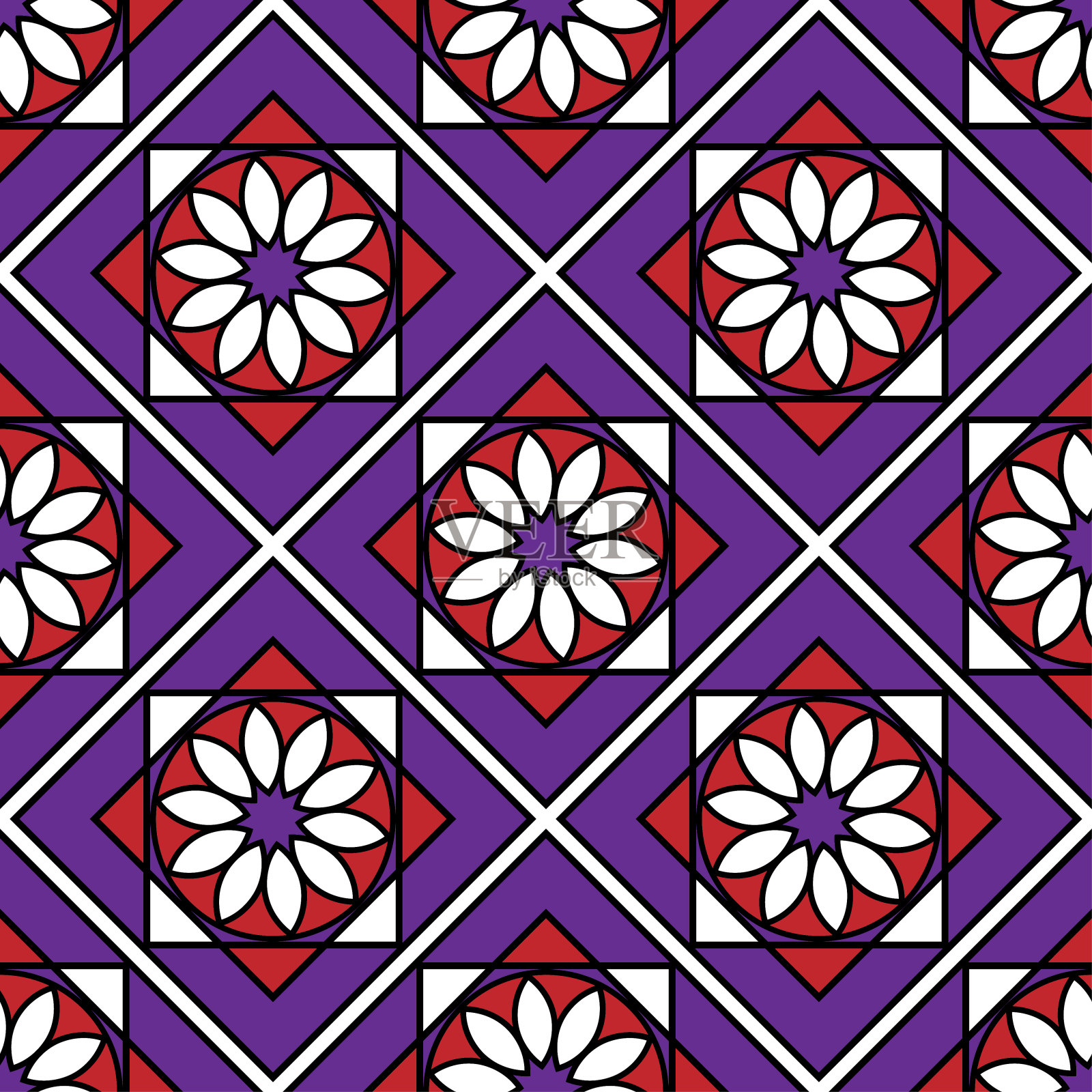 美丽的花卉无缝模式。广场上的鲜花。矢量平面图形插图。背景。纹理。插画图片素材