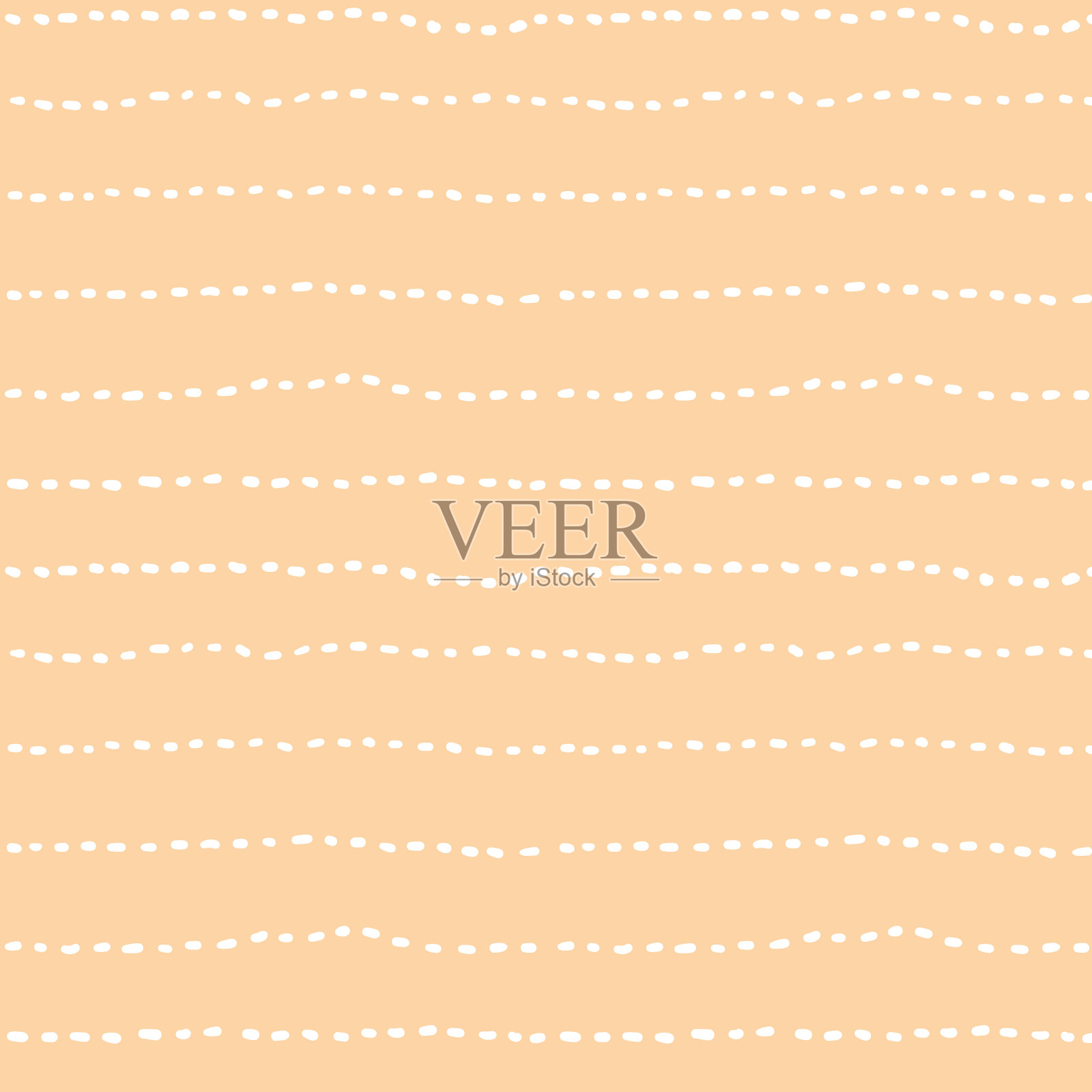 简单的手绘几何装饰。水平虚线,白色浅橙色背景。纺织品和纸张的抽象设计插画图片素材