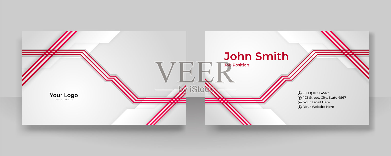 现代简约的红白名片设计,优雅的图案。几何装饰艺术的创意洁净概念。矢量插图打印模板。设计模板素材