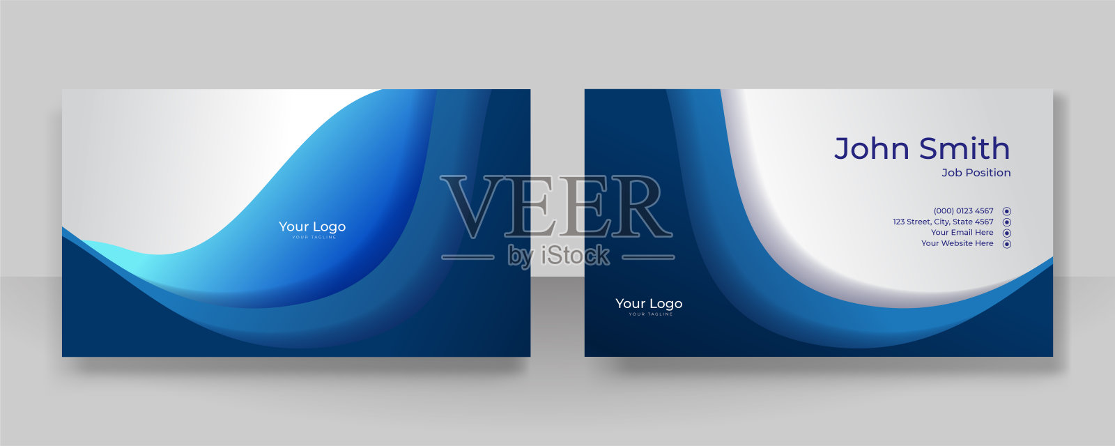 现代优雅简约的蓝色名片设计模板。创意奢华和干净的企业理念名片。矢量插图打印模板。设计模板素材