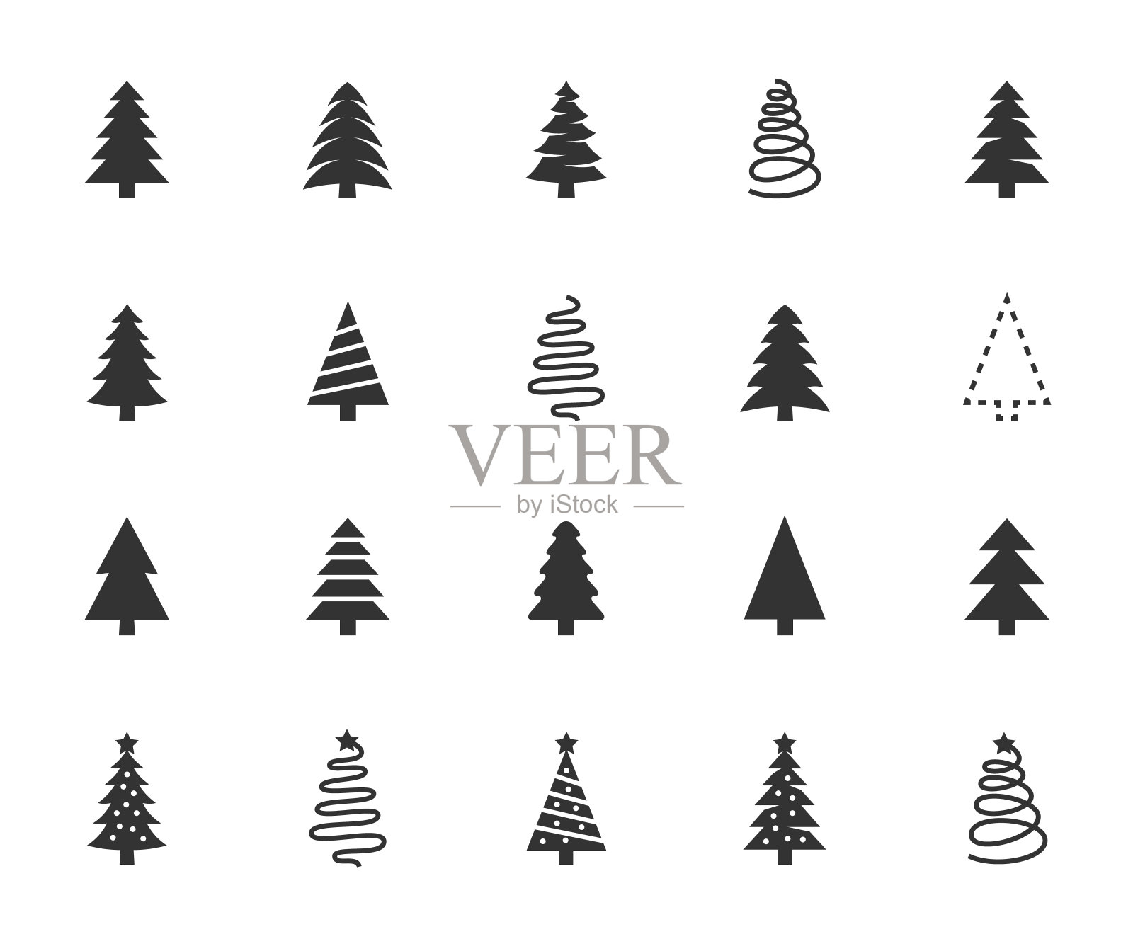 圣诞树平面图标的向量集。像素完美。图标素材