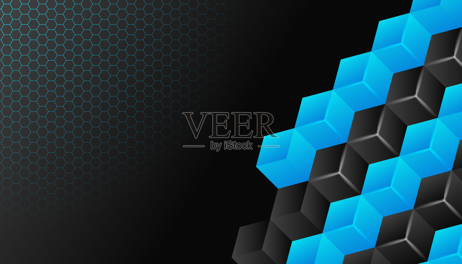 现代蓝色等距立体六边形抽象背景。抽象潮人几何背景海报与动态。未来技术网络矢量插图纹理设计,海报,横幅。插画图片素材