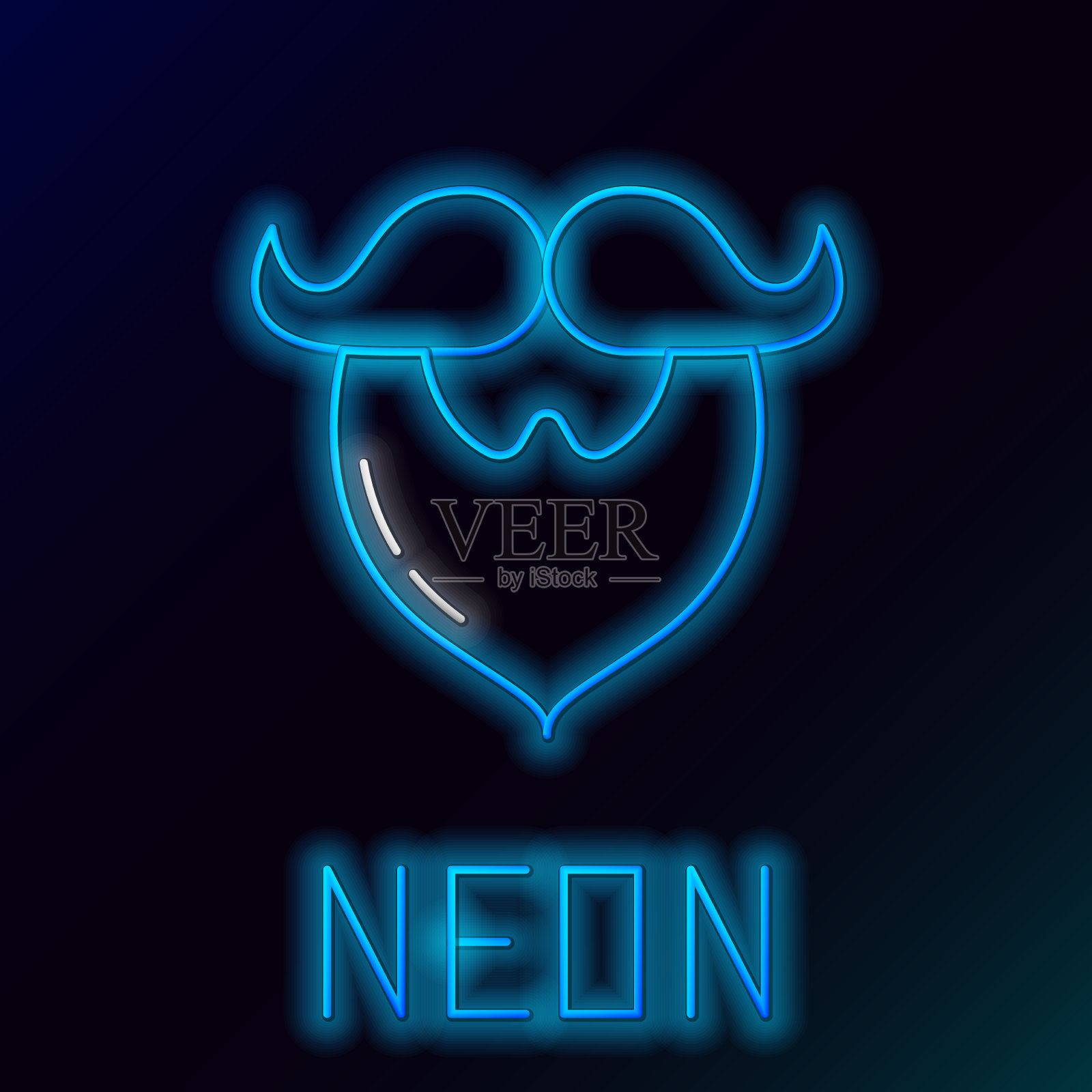 发光的霓虹灯线胡子和胡子图标孤立插画图片素材