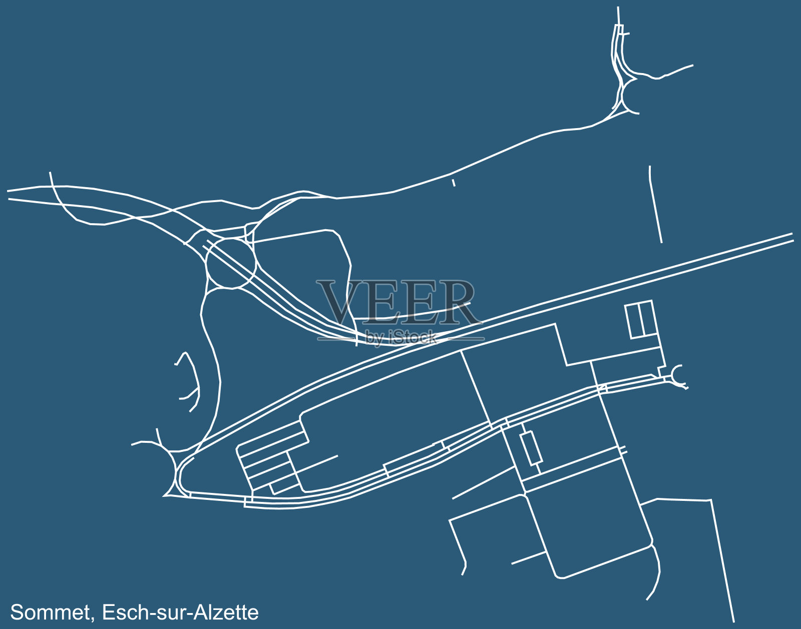 卢森堡阿尔泽特埃施苏索姆特区街道地图插画图片素材