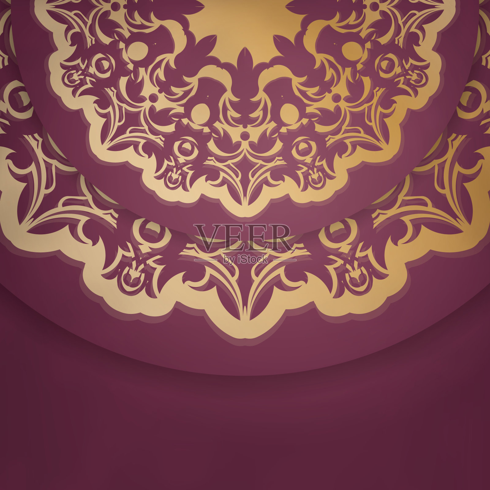 明信片的颜色是勃艮第与一个古老的黄金装饰,准备印刷。插画图片素材