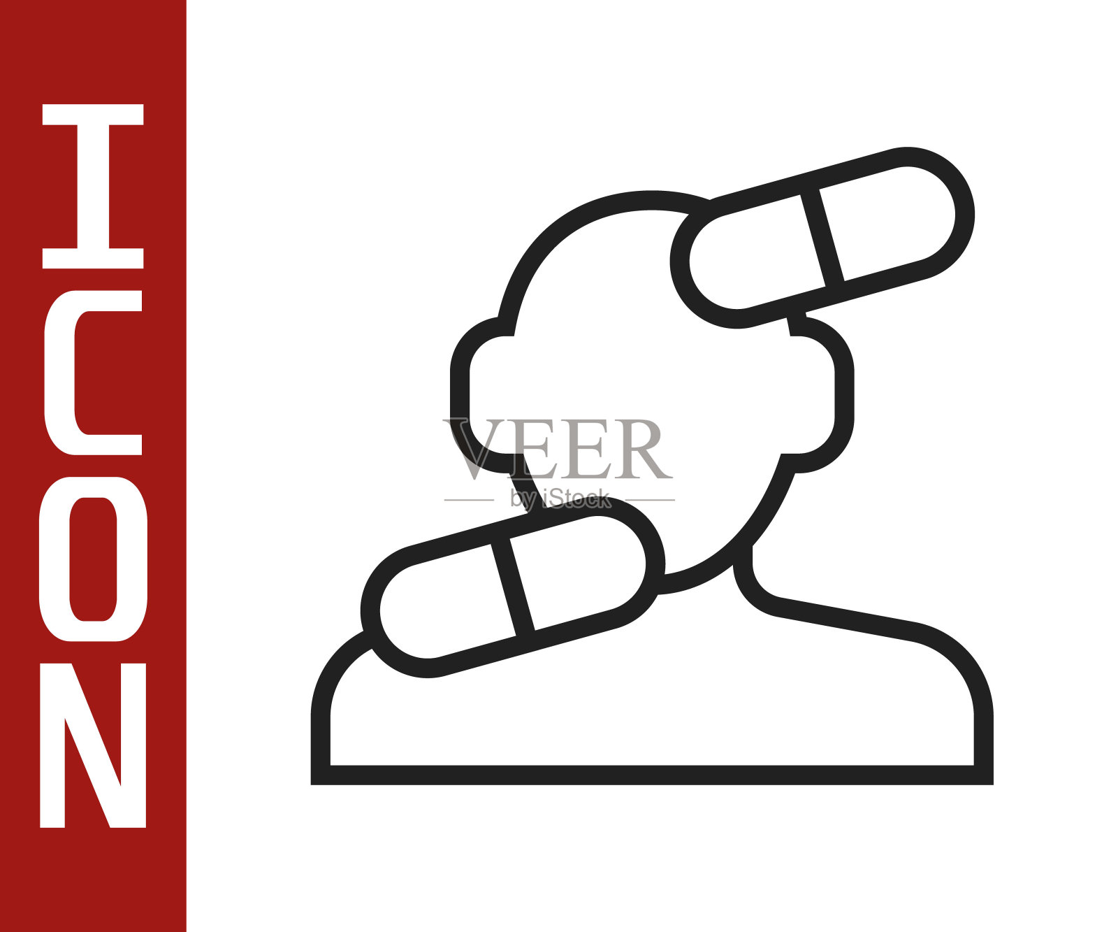 黑线镇静药图标孤立在白色背景。向量图标素材