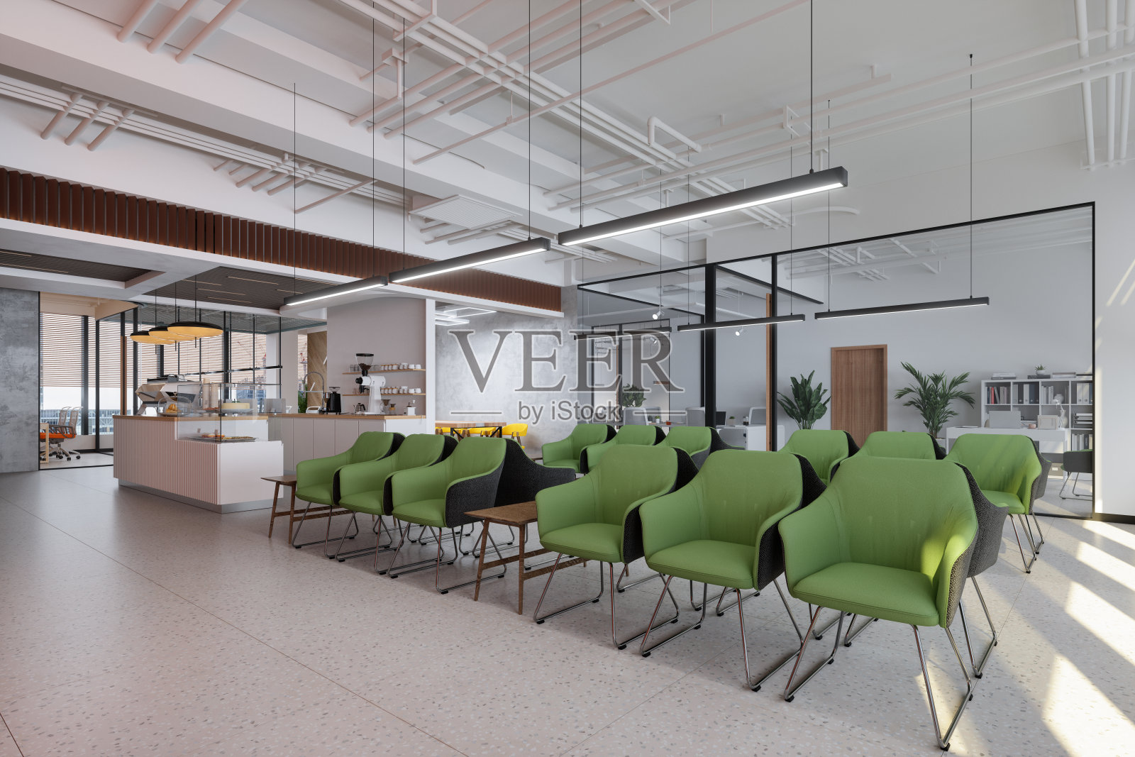 现代开放式办公室中的等候区和咖啡厅照片摄影图片