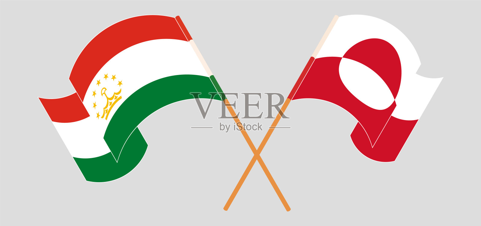 交叉和飘扬的塔吉克斯坦和格陵兰国旗插画图片素材