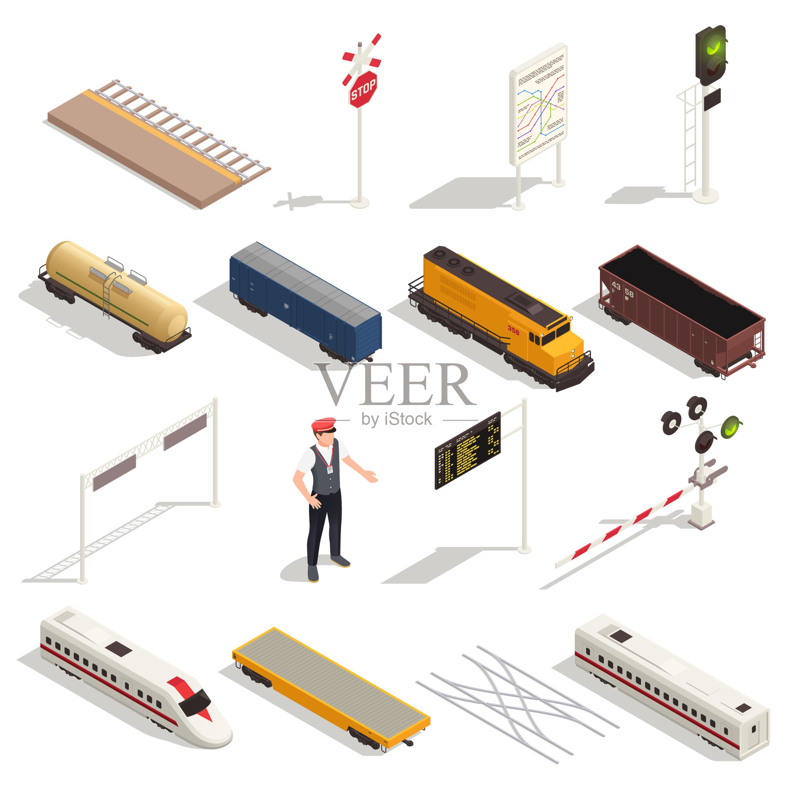 火车铁路等距集插画图片素材