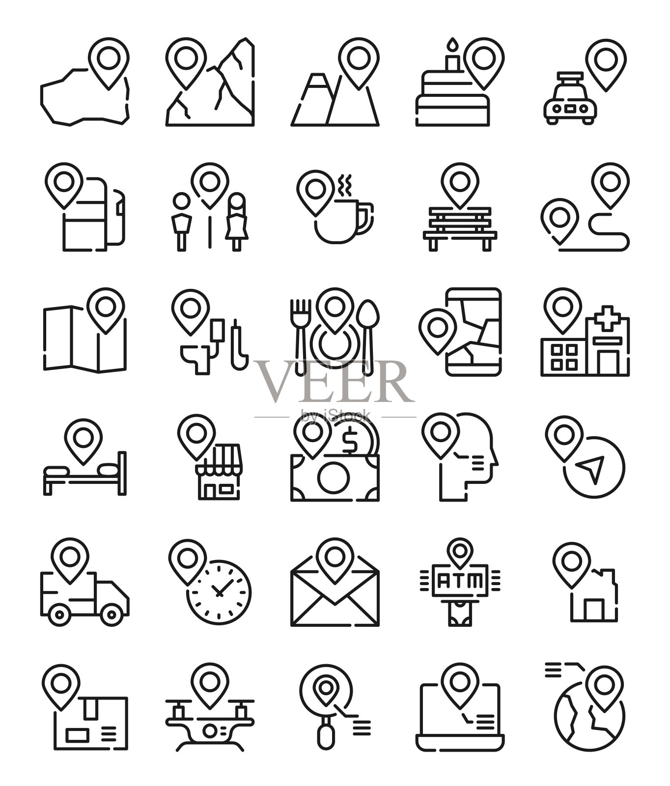 GPS定位集简单的线条图标矢量插图图标素材