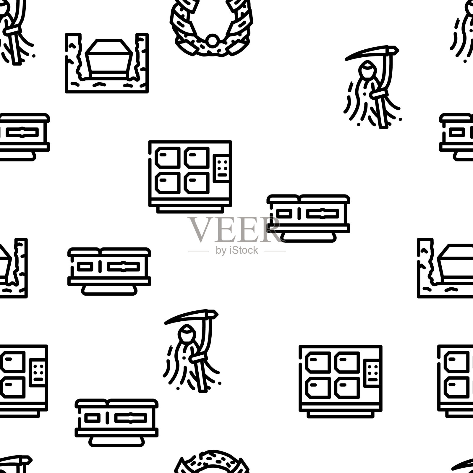 葬礼死亡仪式矢量无缝模式插画图片素材