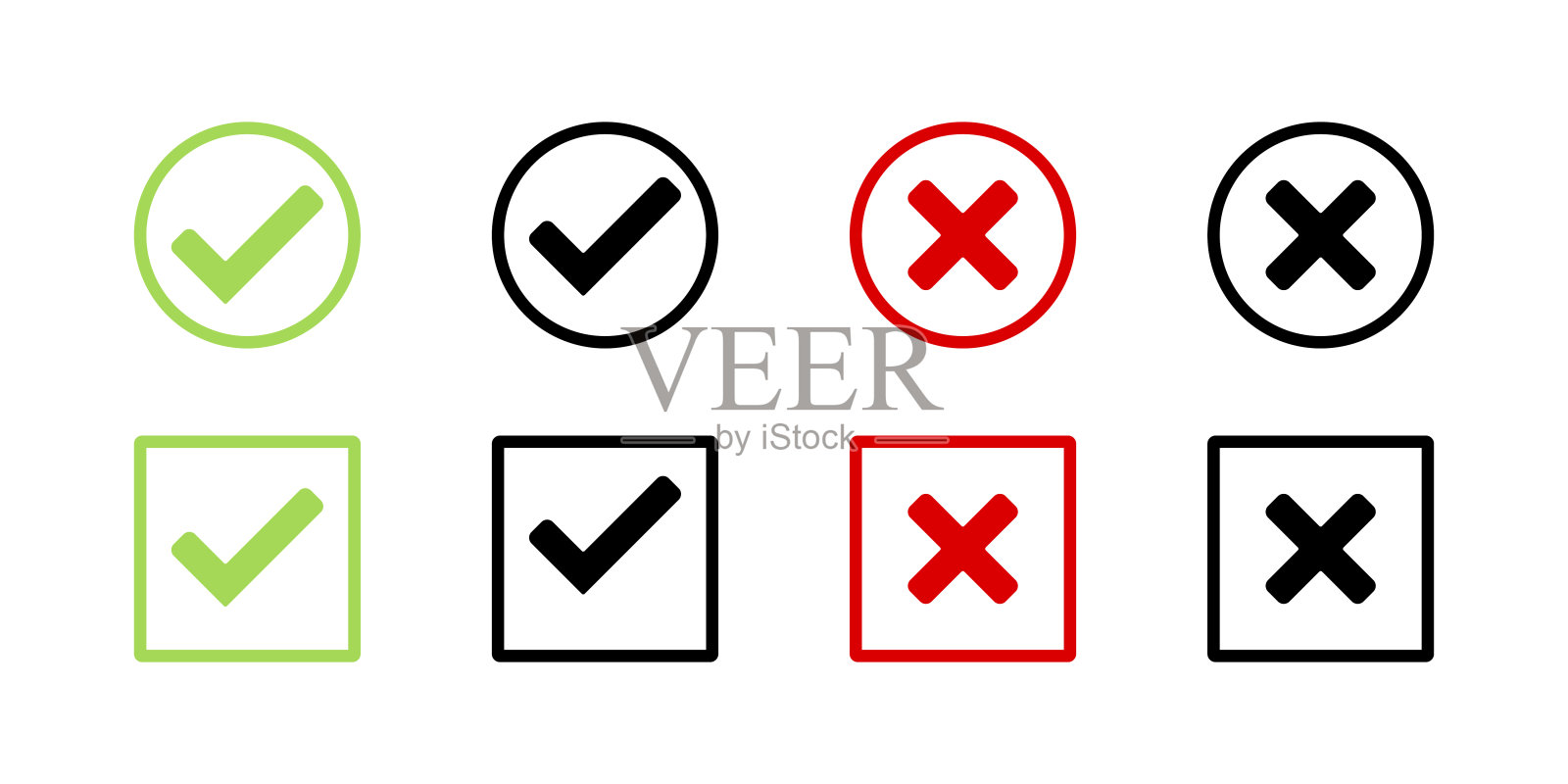 检查和交叉标记图标集。对与错,是与无。向量EPS 10。隔离在白色背景上图标素材