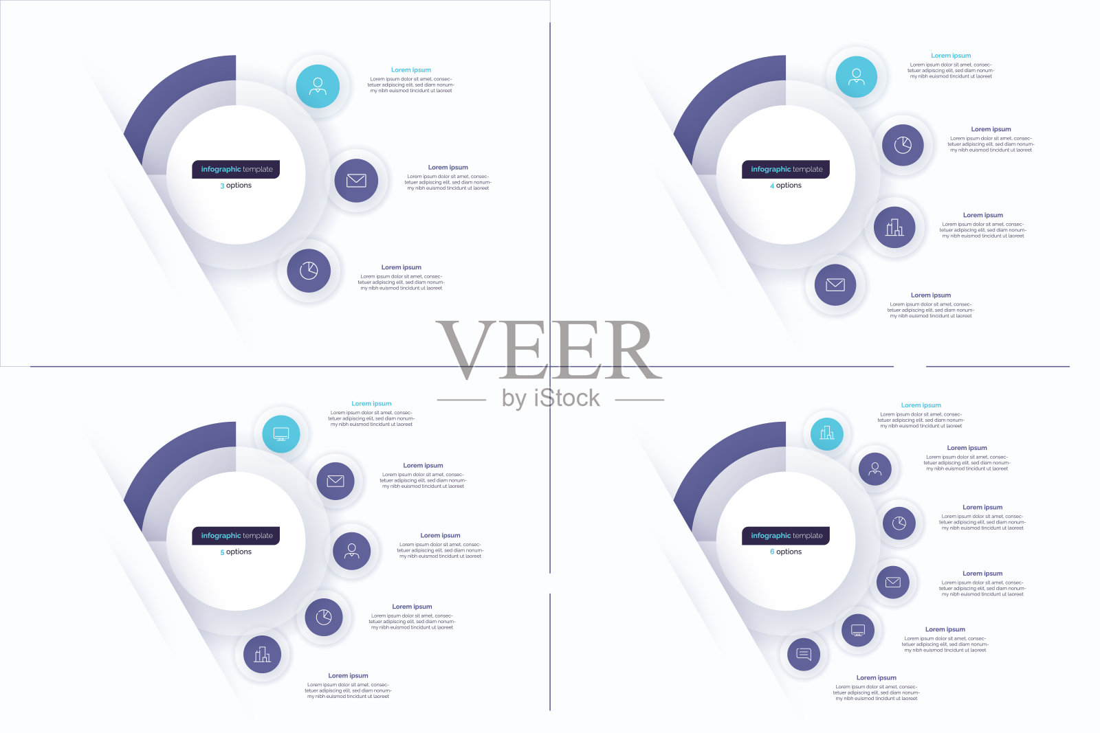 集圆形信息图设计矢量模板。3 4 5 6个选项设计模板素材
