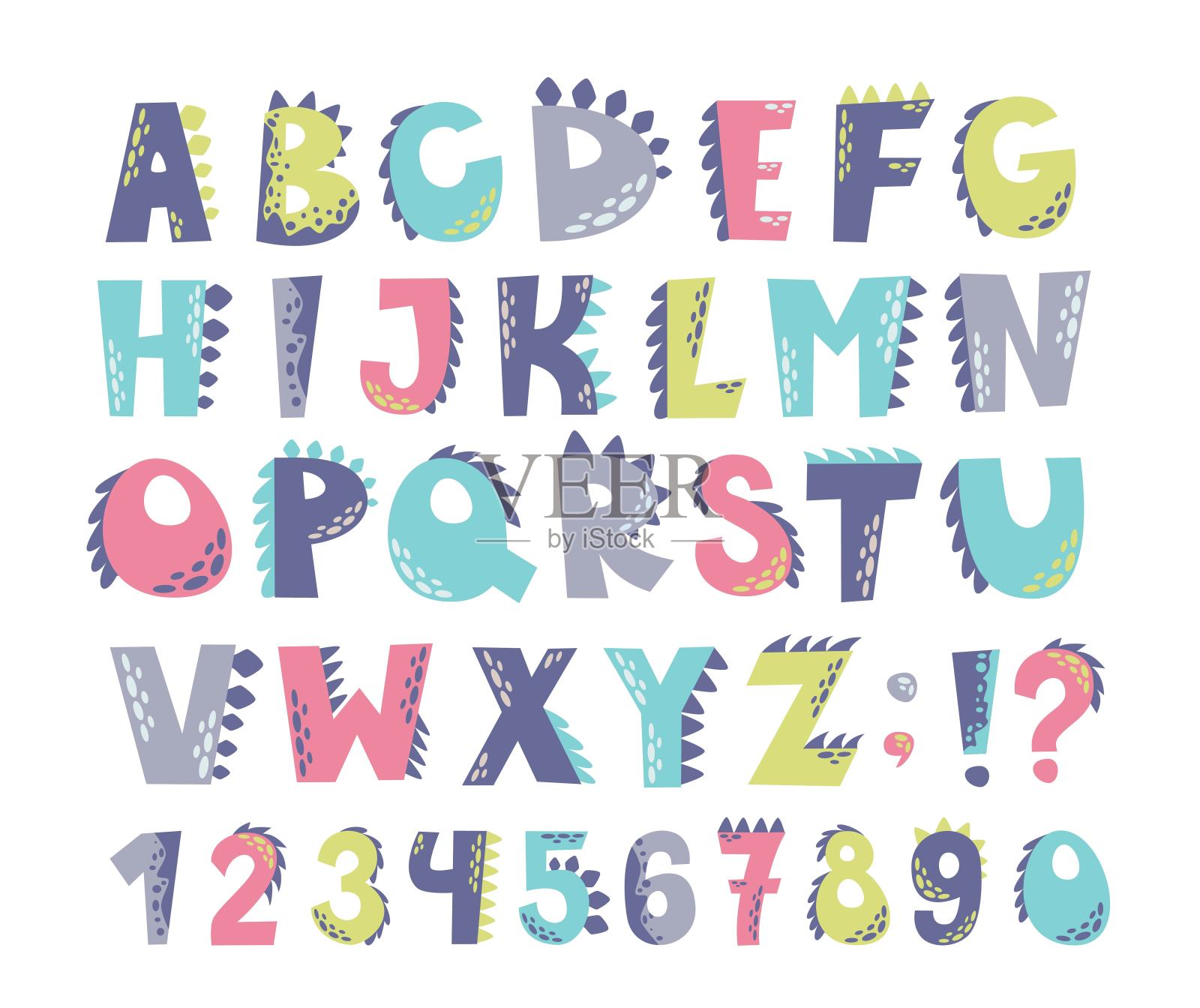 孩子们的恐龙字母插画图片素材