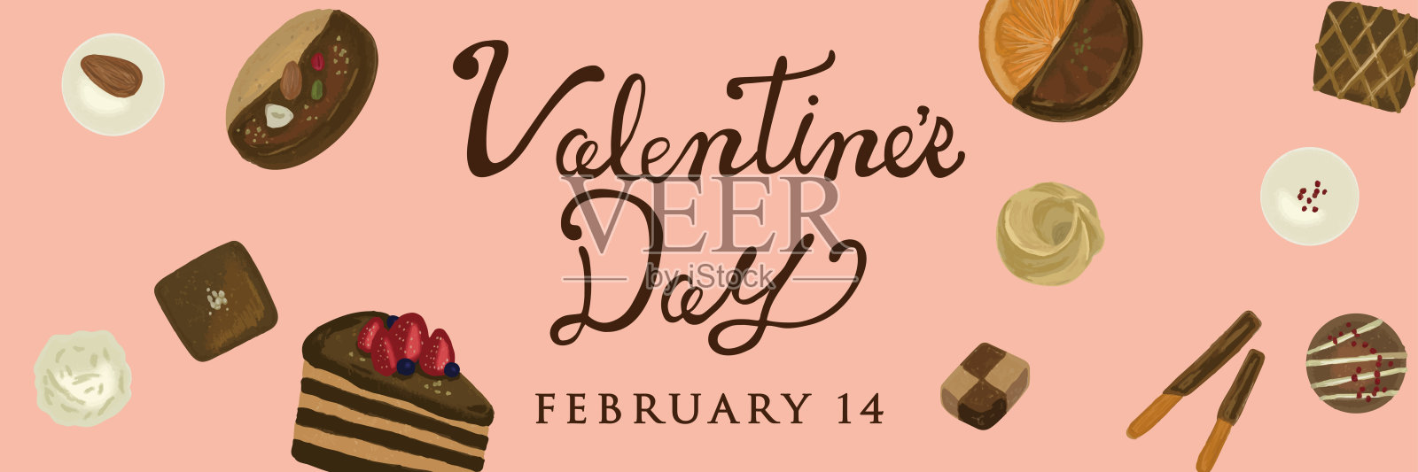 巧克力背景设计与手绘触摸插画图片素材