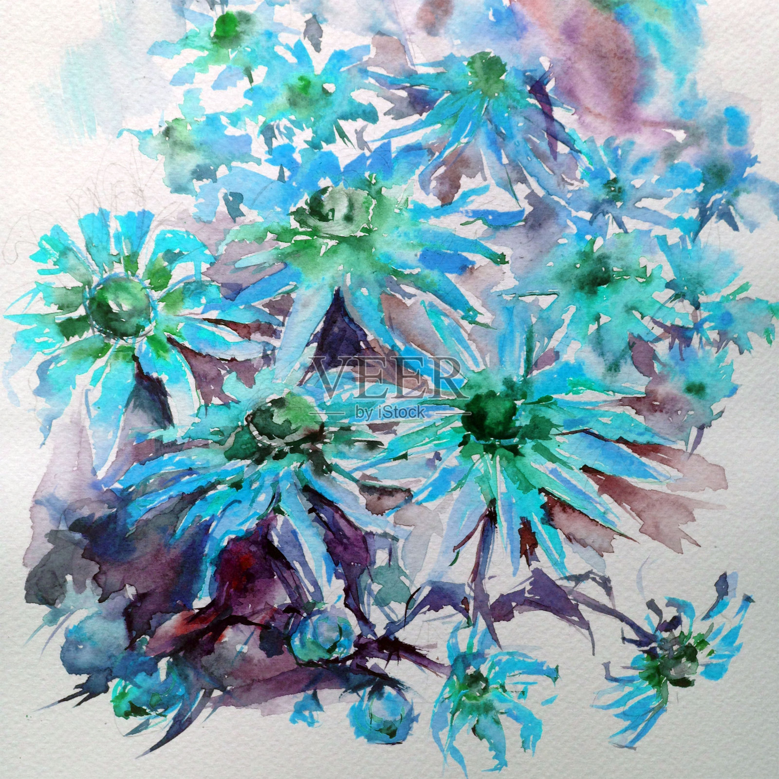 抽象鲜艳的装饰背景。花图案手工制作。美丽、温柔、浪漫的夏日花束插画图片素材